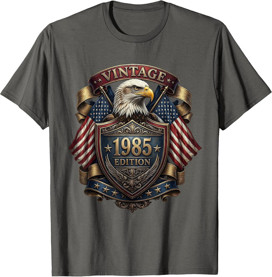Vintage 1985 Edition Retro Birthday Design T-Shirt, Men, Asphalt Grey, Large - As Pictured
