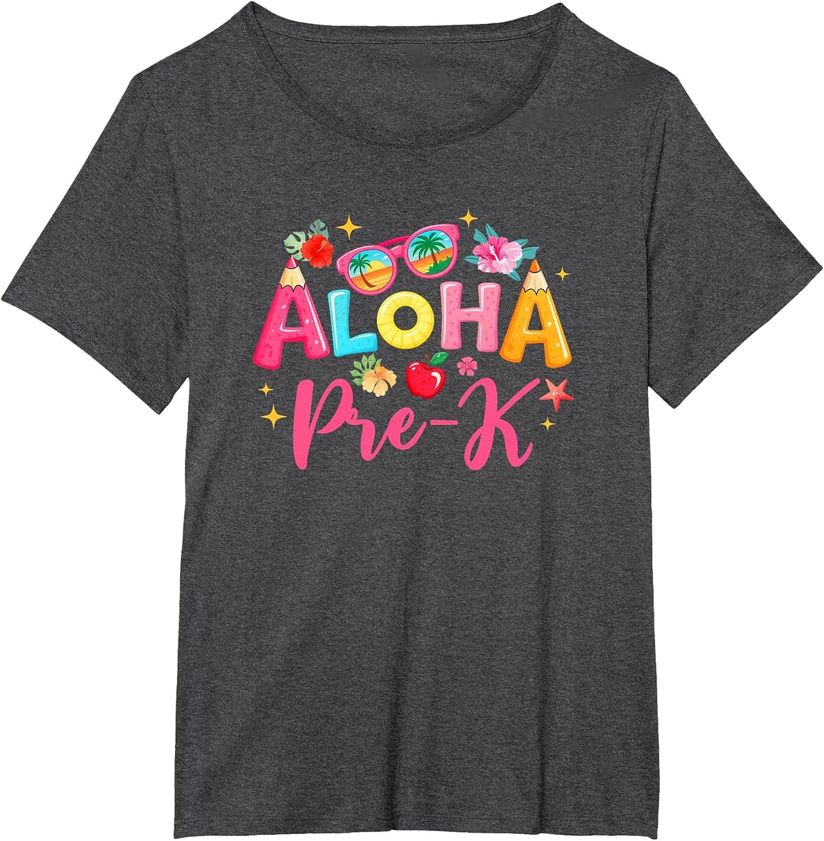 Aloha Preschool Summer Vacation Beach Teacher Pre-K School T-Shirt - Dark Heather Grey