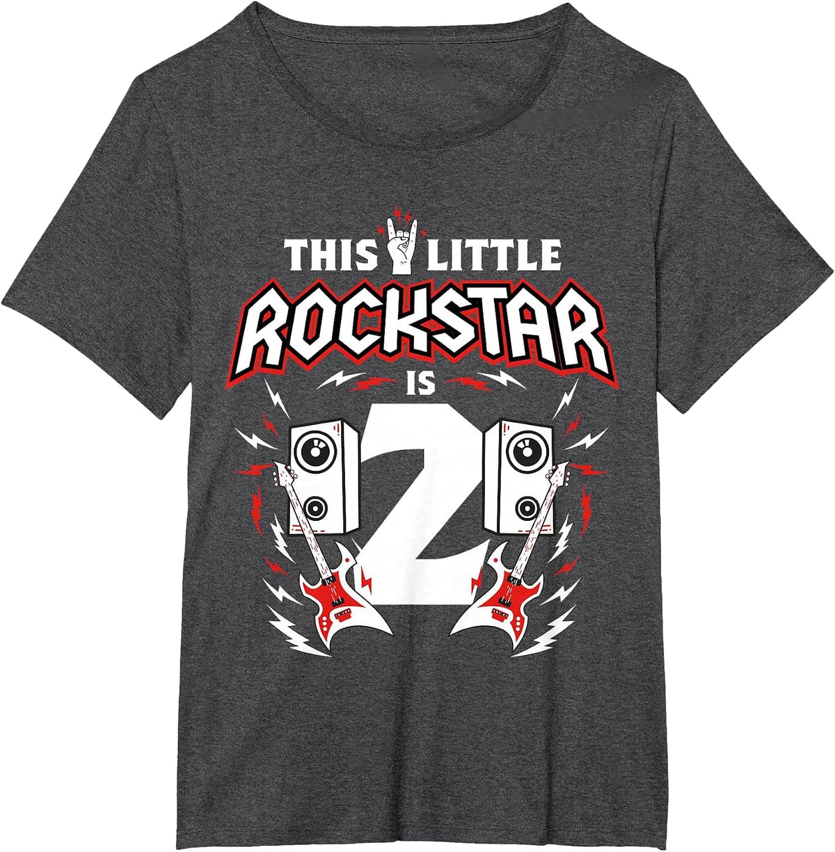 2nd Birthday Rock and Roll Star Guitar 2 Year Old B-Day T-Shirt - Dark Heather Grey