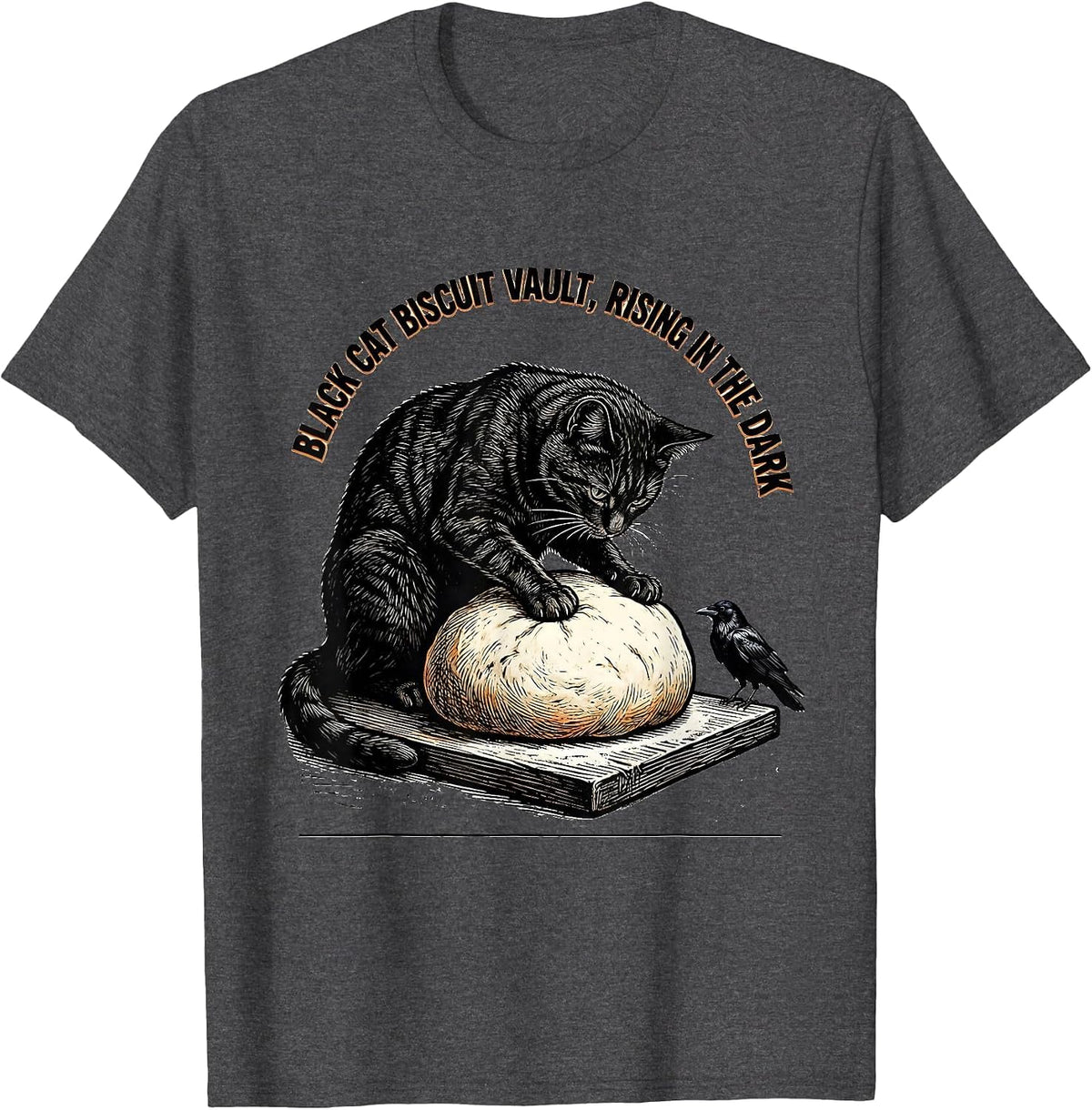 Black Cat Biscuit Vault Rising In The Dark Cat Lover T-Shirt - Dark Heather Grey