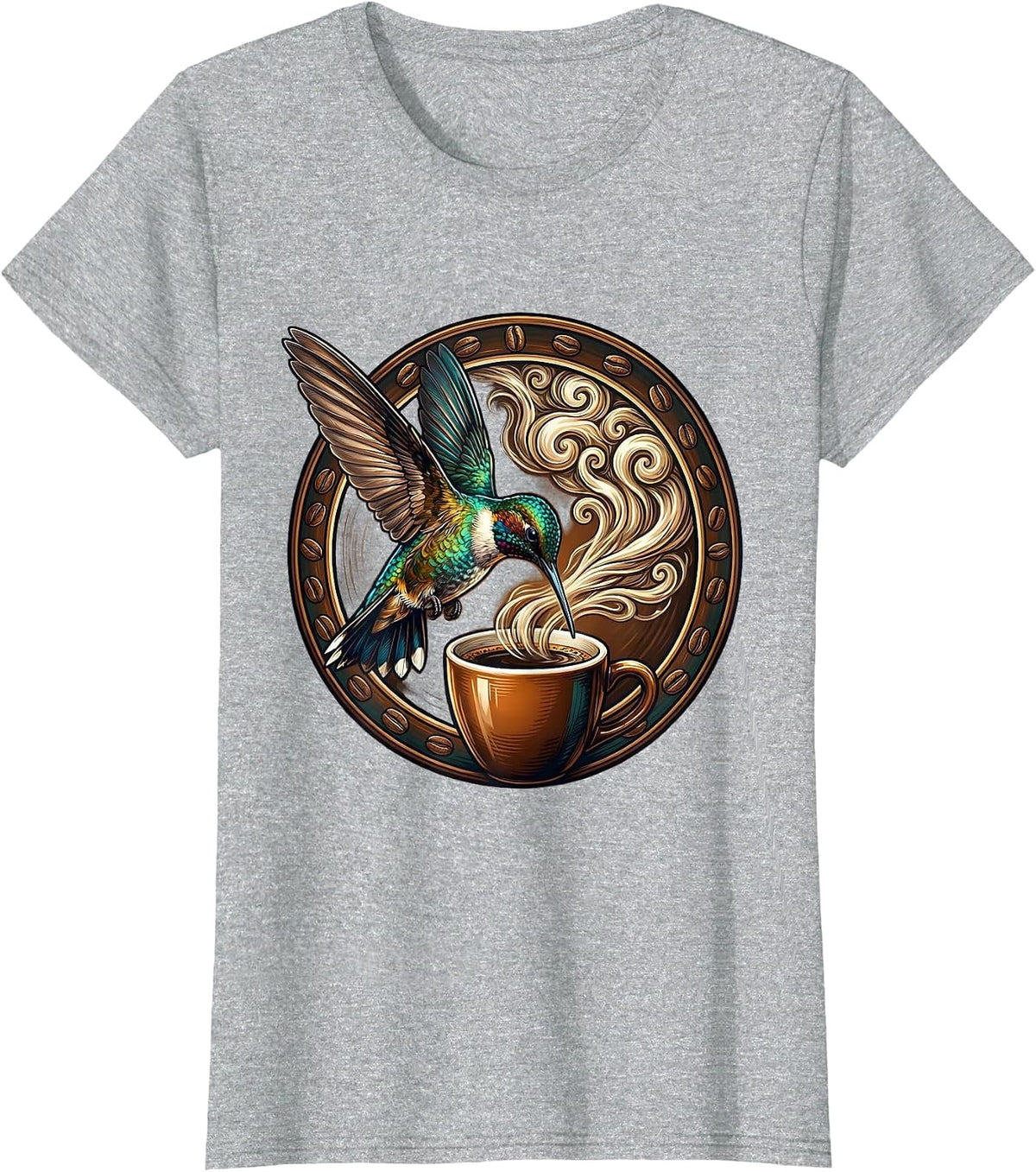 Hummingbird Espresso Coffee Lover Graphic Tee T-Shirt - Heather Grey