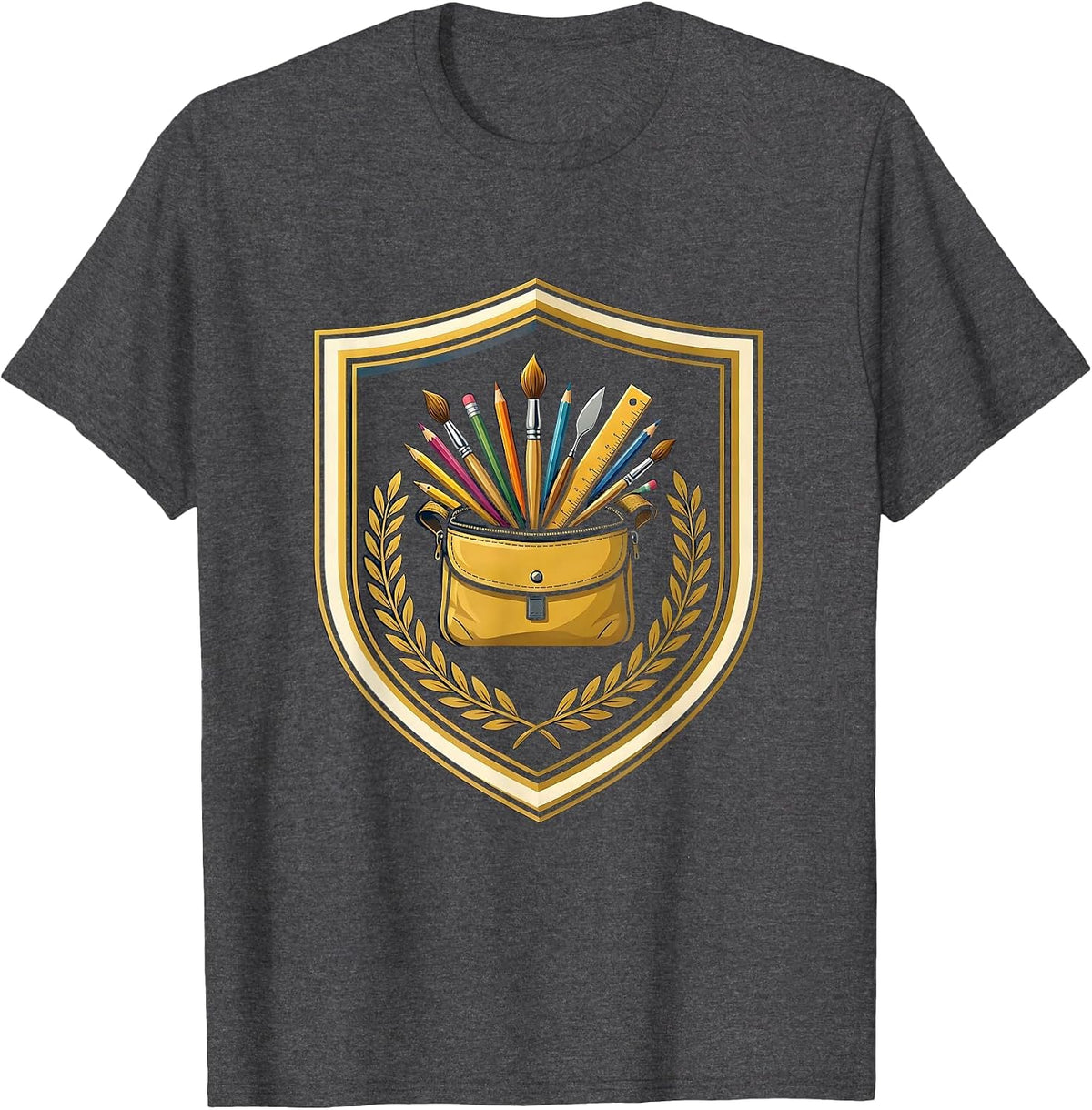 Men's Art Teacher Colorful Supply Bag Graphic T-Shirt - Dark Heather Grey