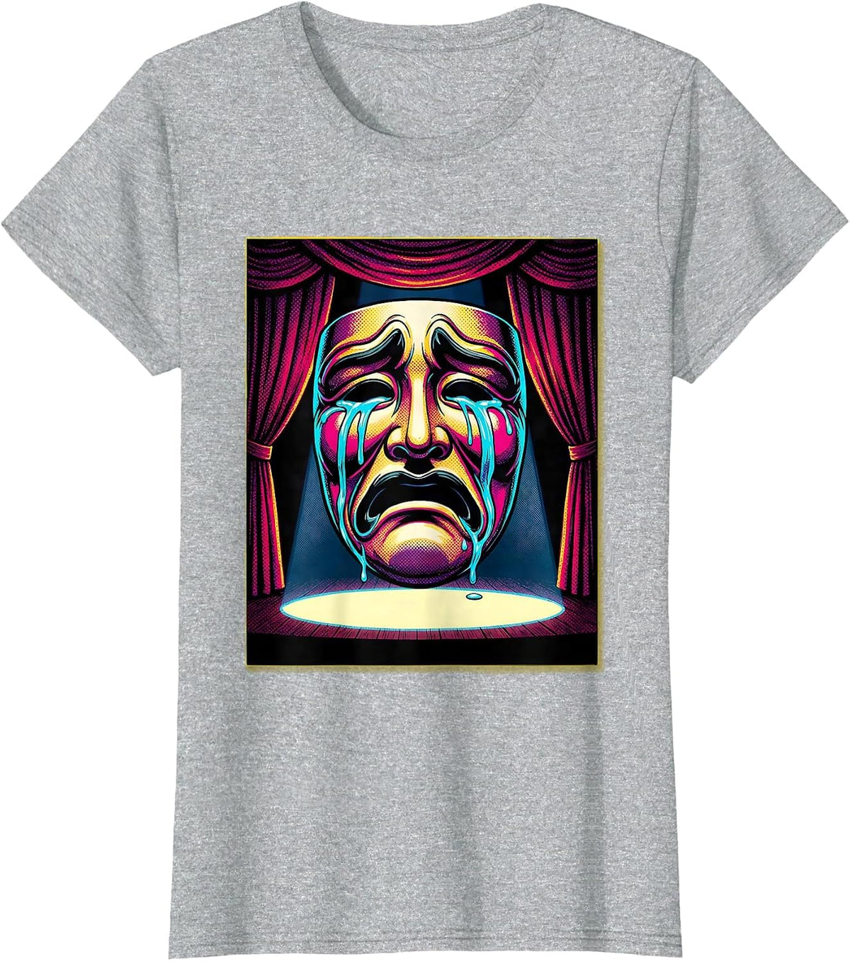 Crying Drama Mask Theater Stage Illustration T-Shirt - Heather Grey