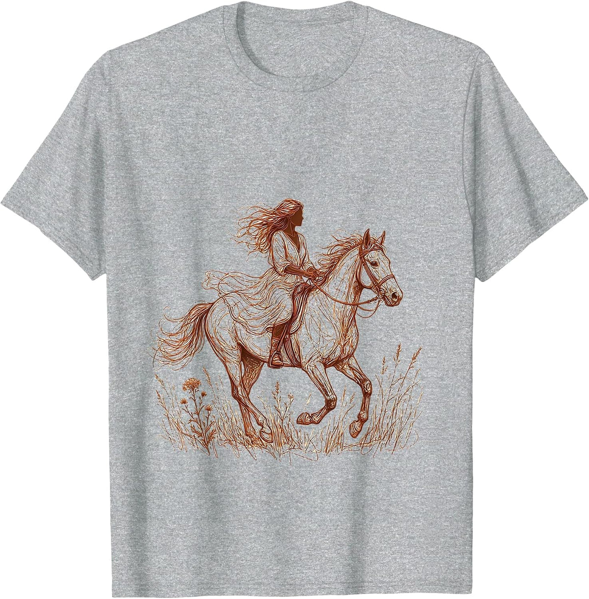 Men's Horse Rider Freedom Open Meadow Graphic Tee T-Shirt - Heather Grey
