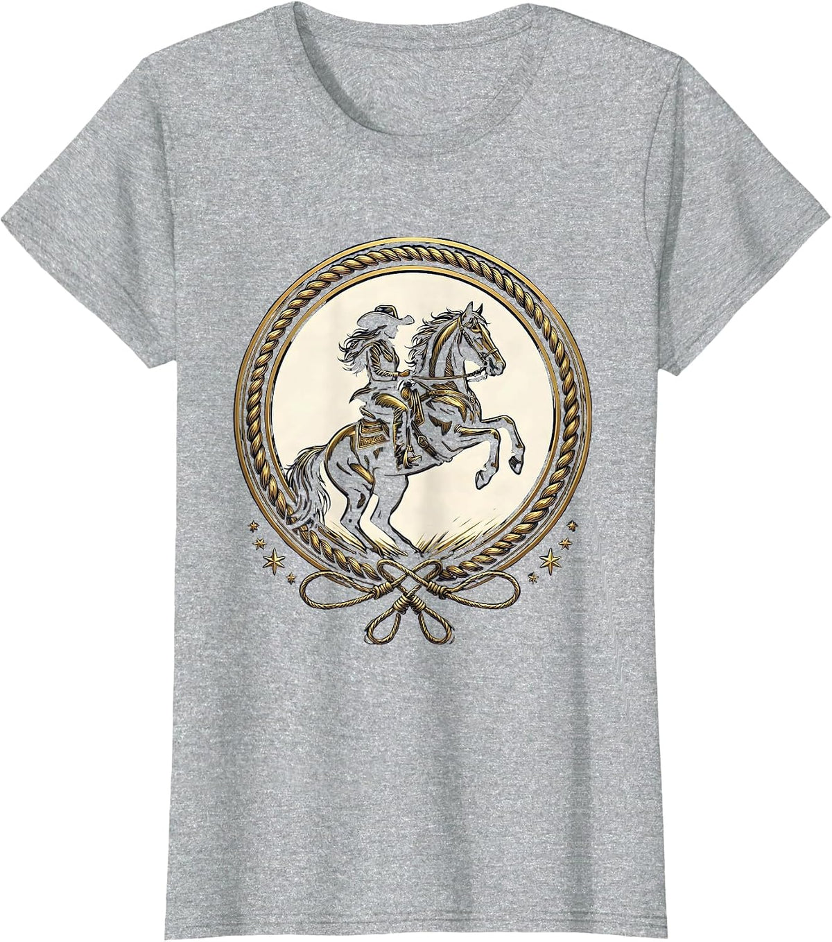 Cowboy Horseback Rider Wide Brim Hat Illustration T-Shirt - Heather Grey