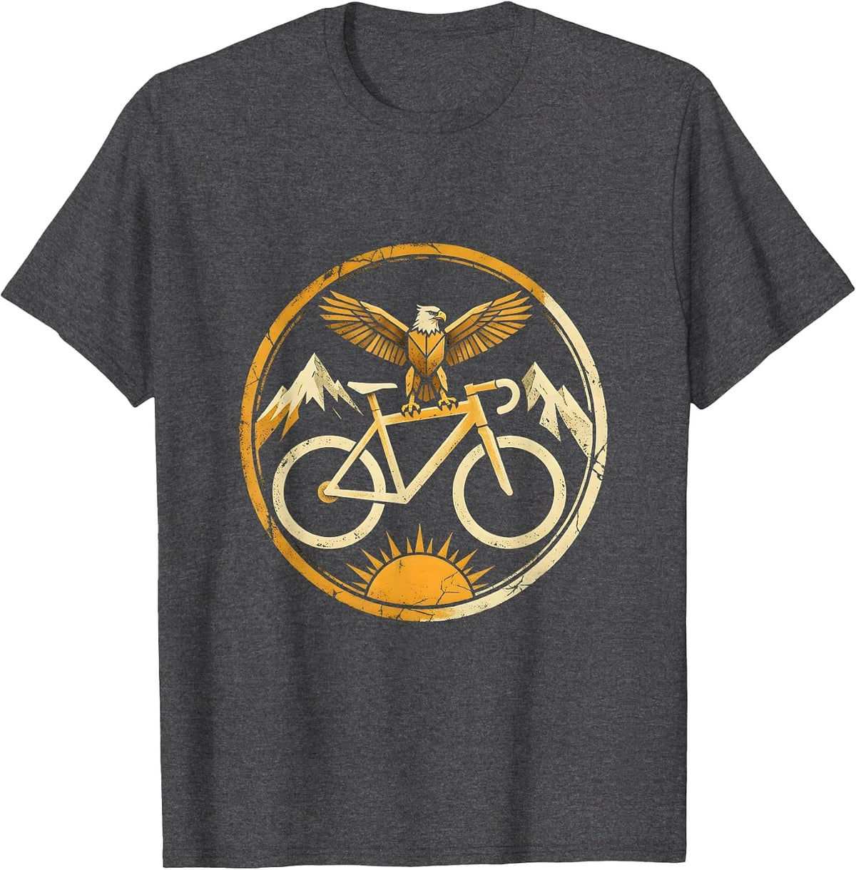 Hawk on Mountain Bike Handlebars Graphic T-Shirt - Dark Heather Grey
