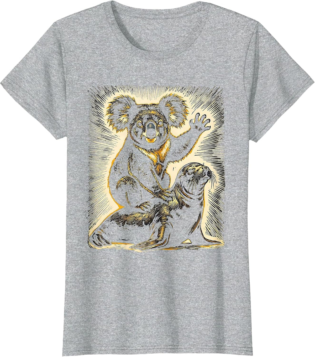 Broad Blunt Koala Linocut Funny Animal Lover T-Shirt - Heather Grey
