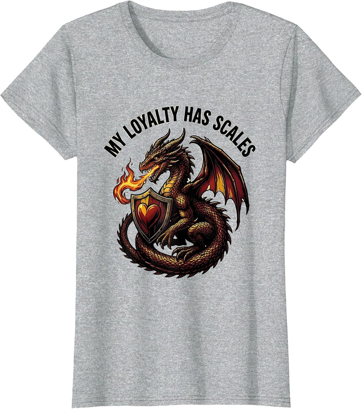Women's My Loyalty Has Scales Tattoo Dragon Fantasy Enthusiast Art T-Shirt - Heather Grey