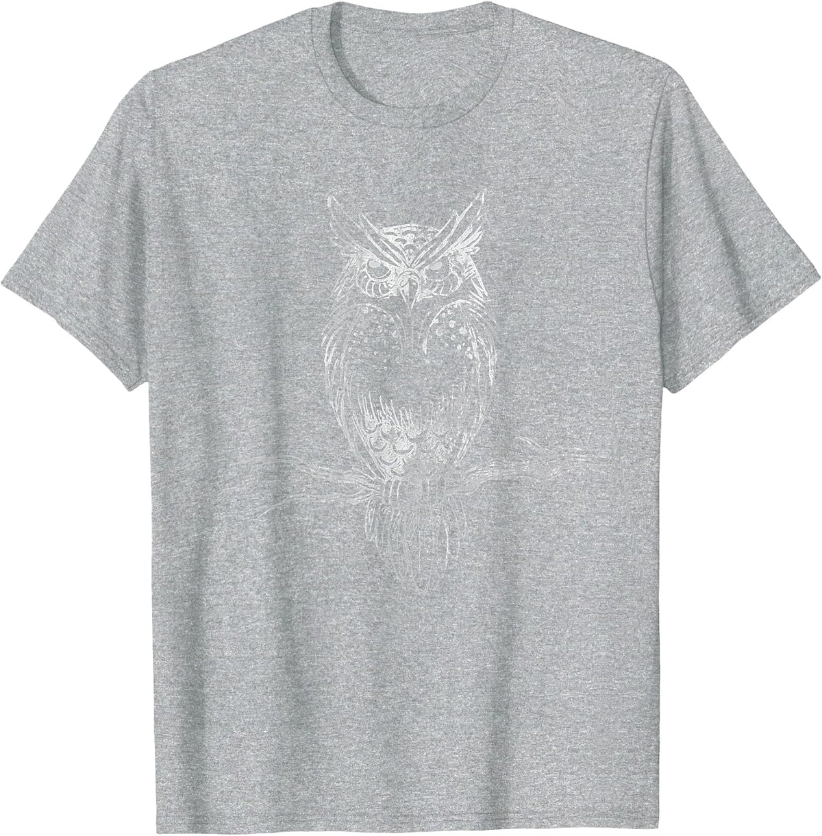 Great Horned Owl Distressed Design T-Shirt T-Shirt - Heather Grey