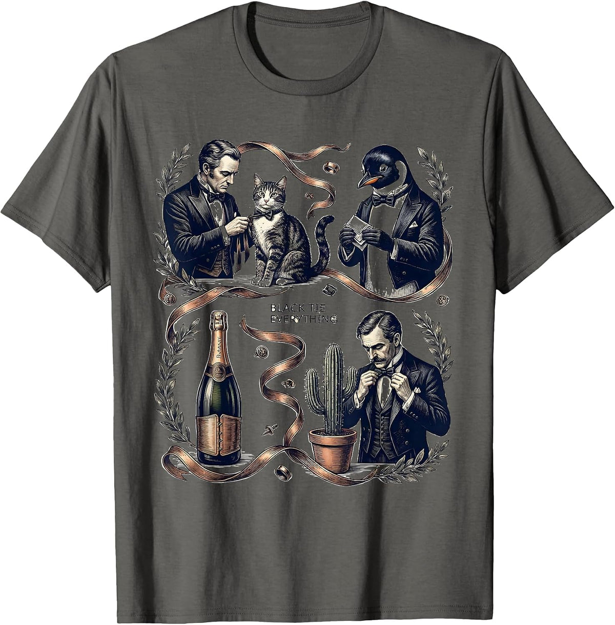 Men's Black Tie Everything Tuxedo Formal Humor Design T-Shirt - Asphalt Grey
