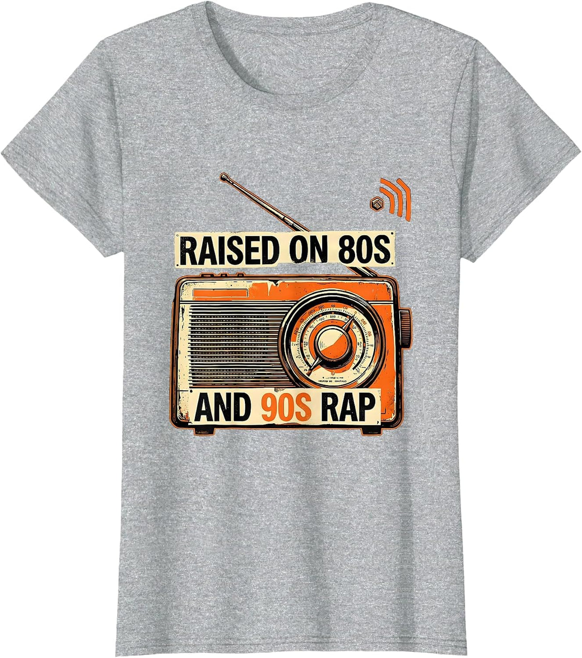 Raised On 80s And 90s Rap Vintage Stencil Hip Hop Lyric T-Shirt - Heather Grey