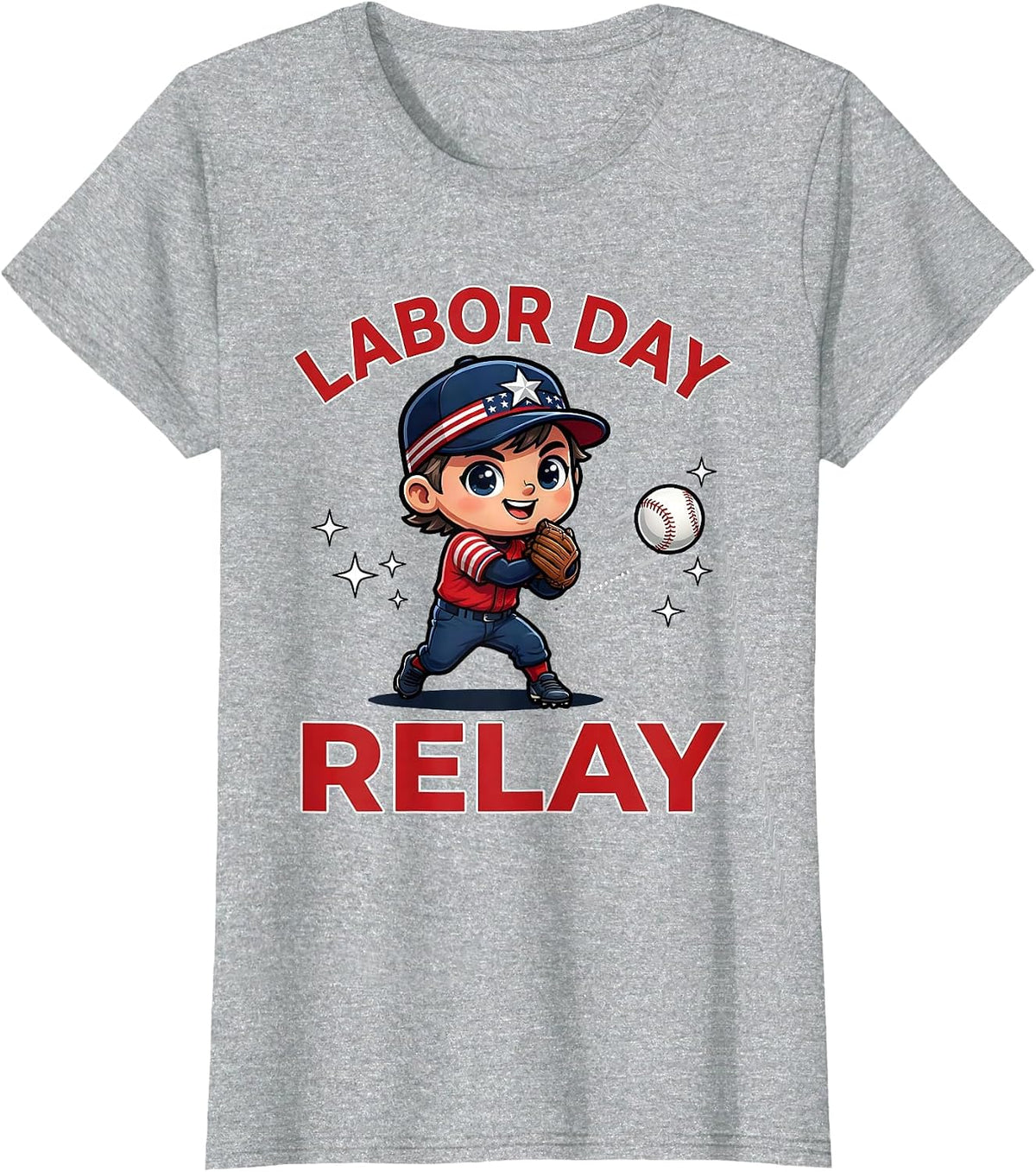 LABOR DAY RELAY Funny Baseball Player Holiday T-Shirt - Heather Grey