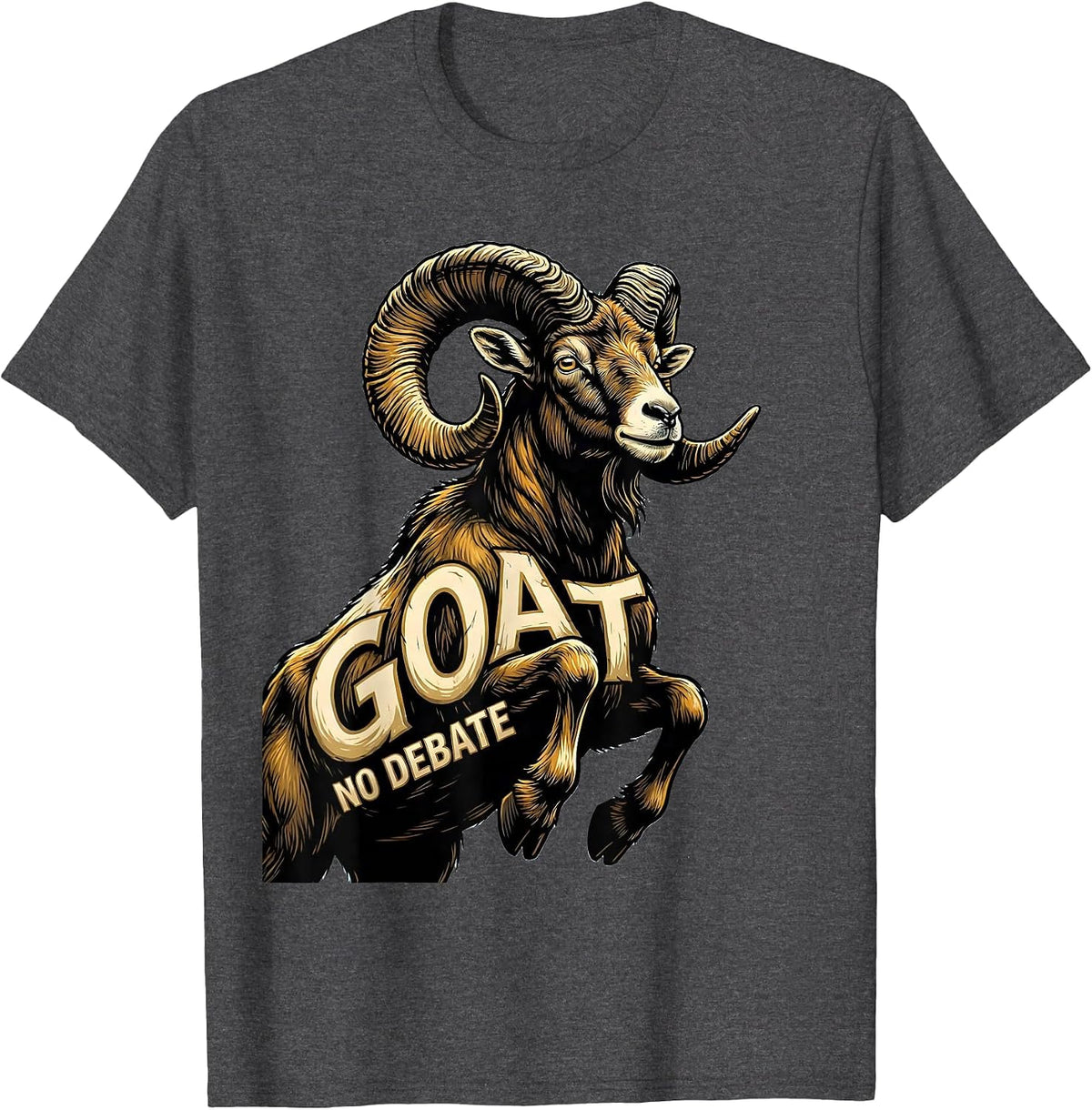 Men's GOAT NO DEBATE Bold Cel-Shaded Farm Animal Humor T-Shirt - Dark Heather Grey