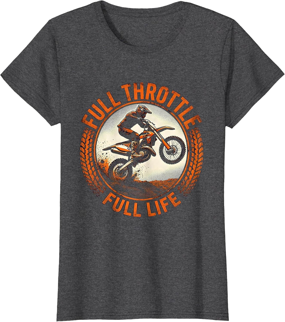 Women's Full Throttle Full Life Dirt Bike Design T-Shirt - Dark Heather Grey