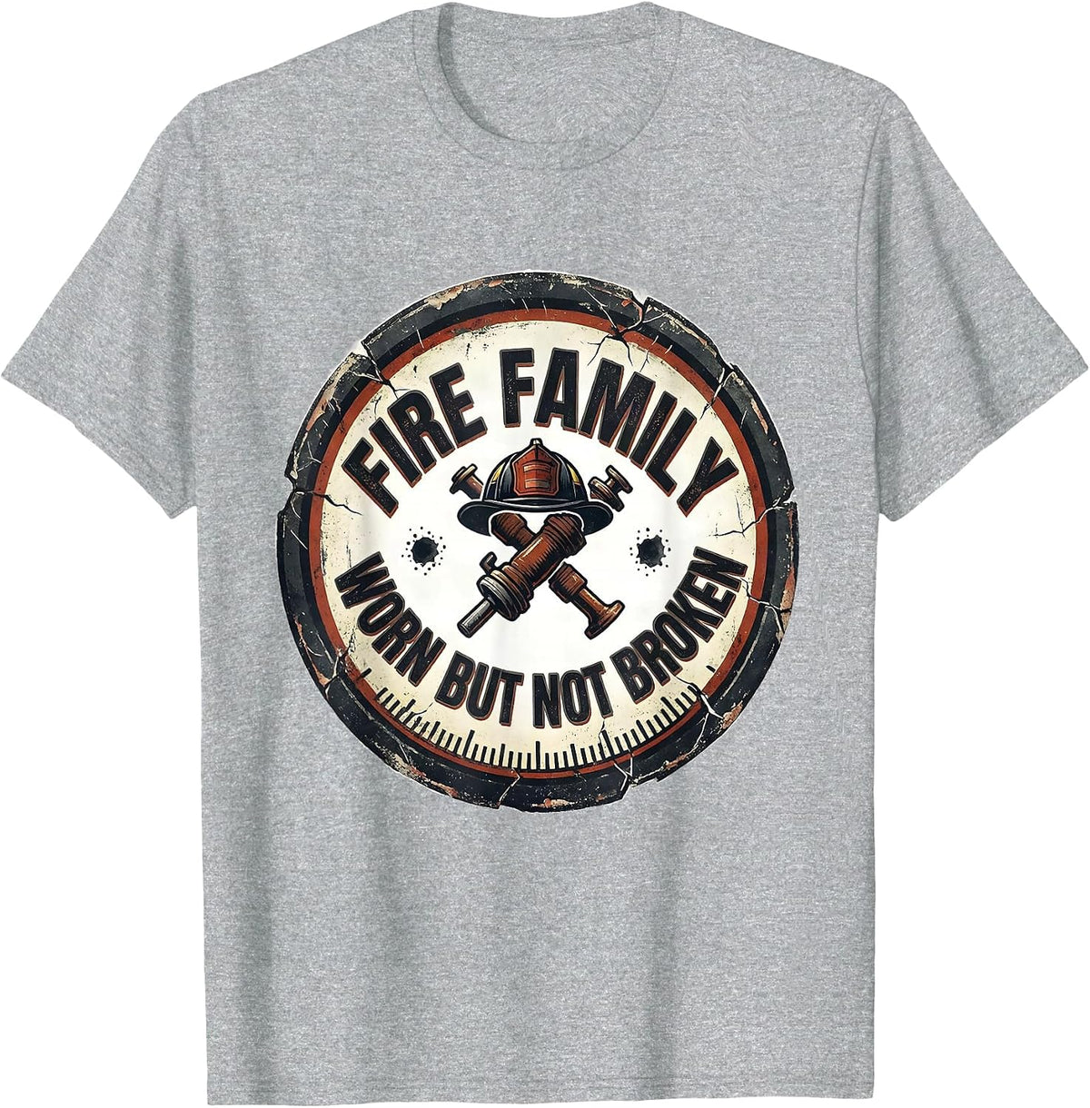 Men's Fire Family Worn But Not Broken Distressed Firefighter Pride T-Shirt - Heather Grey