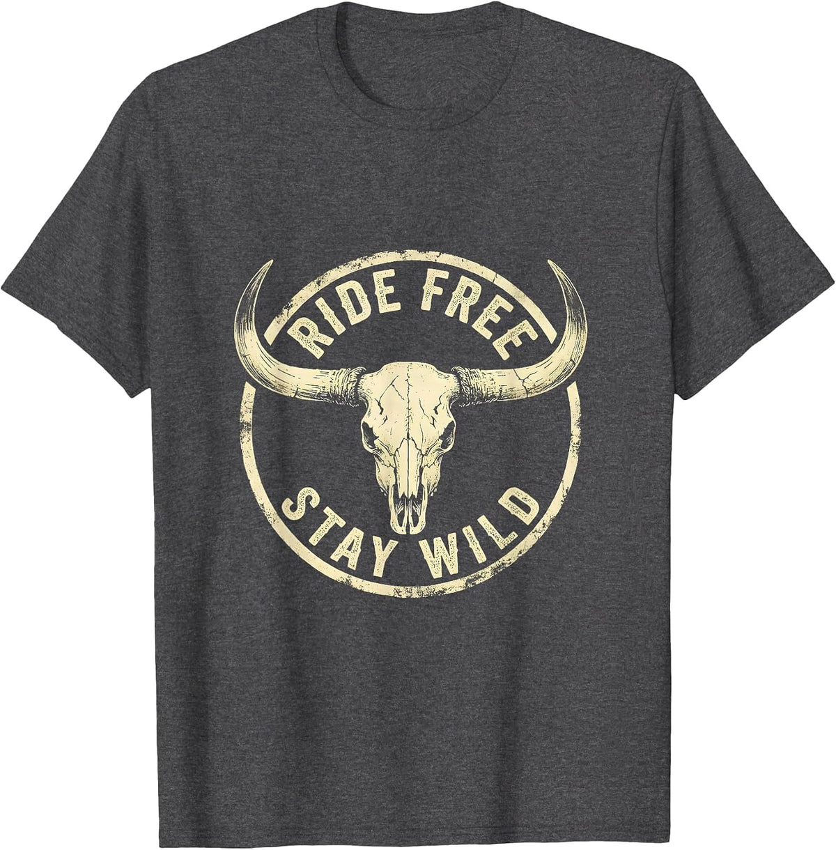 Ride Free Stay Wild Freedom Long Sleeve Design T-Shirt - Dark Heather Grey