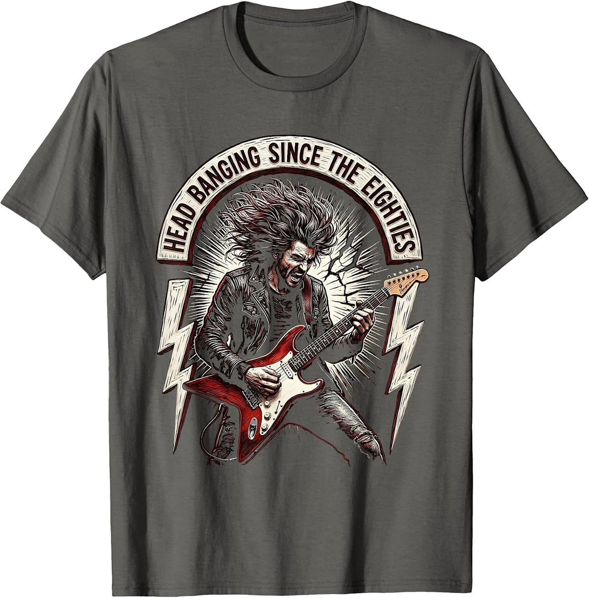 Head Banging Since the Eighties Rock Band Design T-Shirt - Asphalt Grey