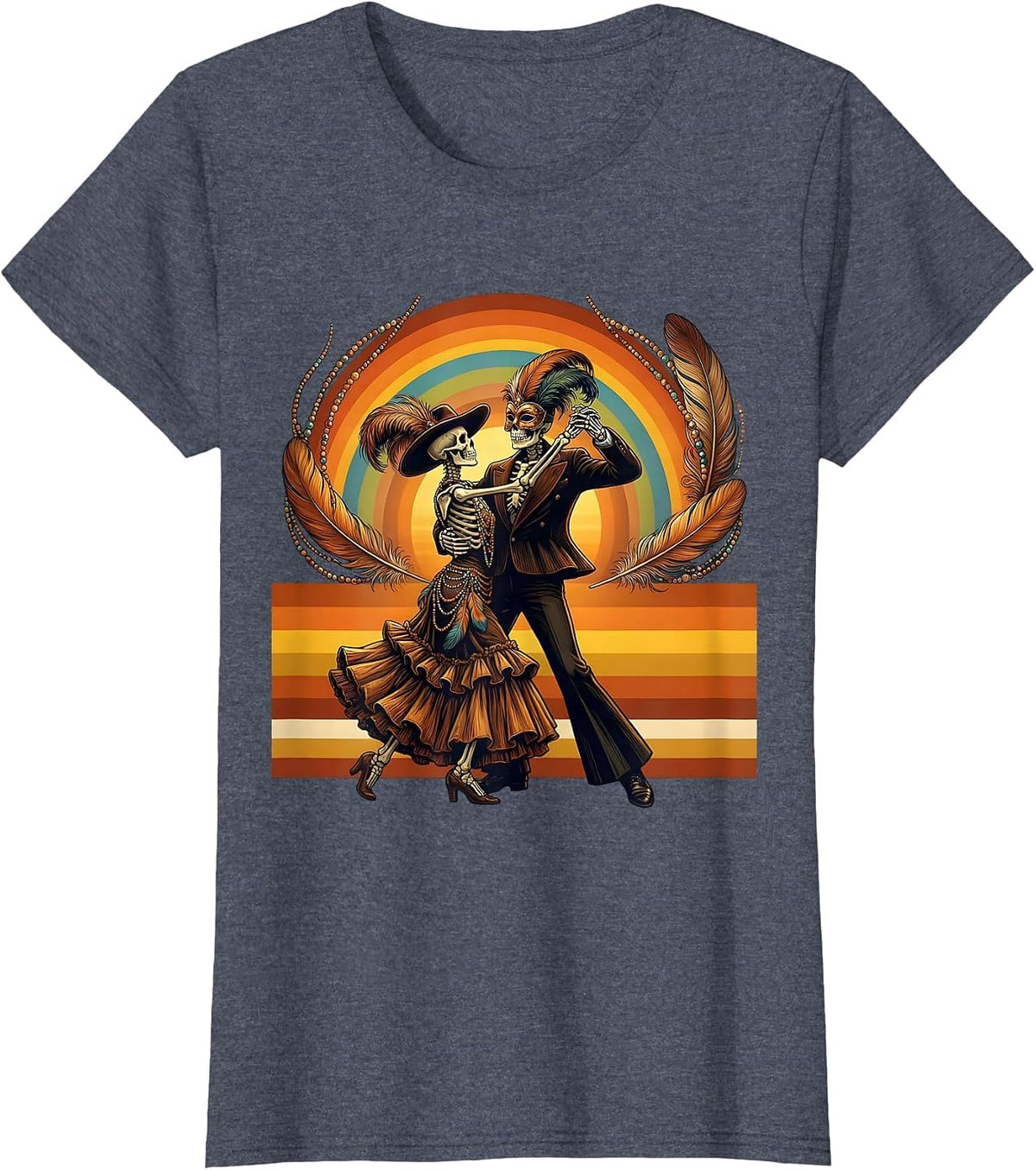 Women's Mardi Gras Dancing Skeleton Couple Costume T-Shirt - Heather Blue