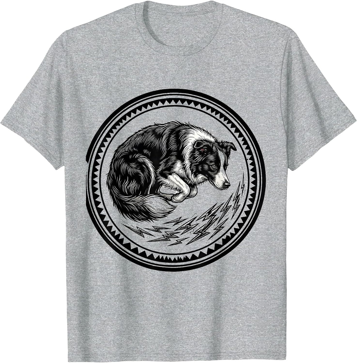 Men's Border Collie Herding Lightning Bolts Graphic T-Shirt - Heather Grey