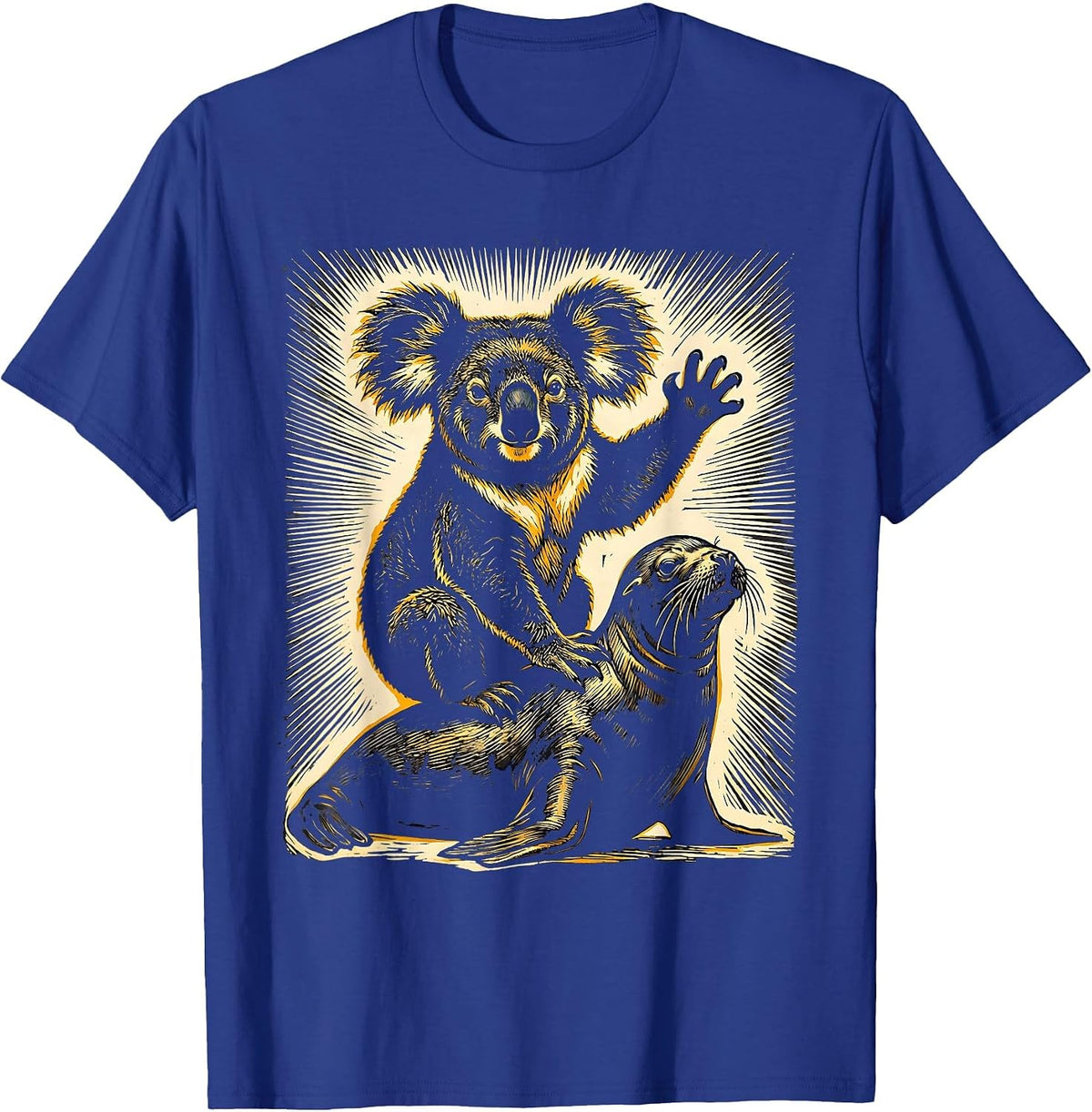 Broad Blunt Koala Linocut Funny Animal Lover T-Shirt - Royal Blue
