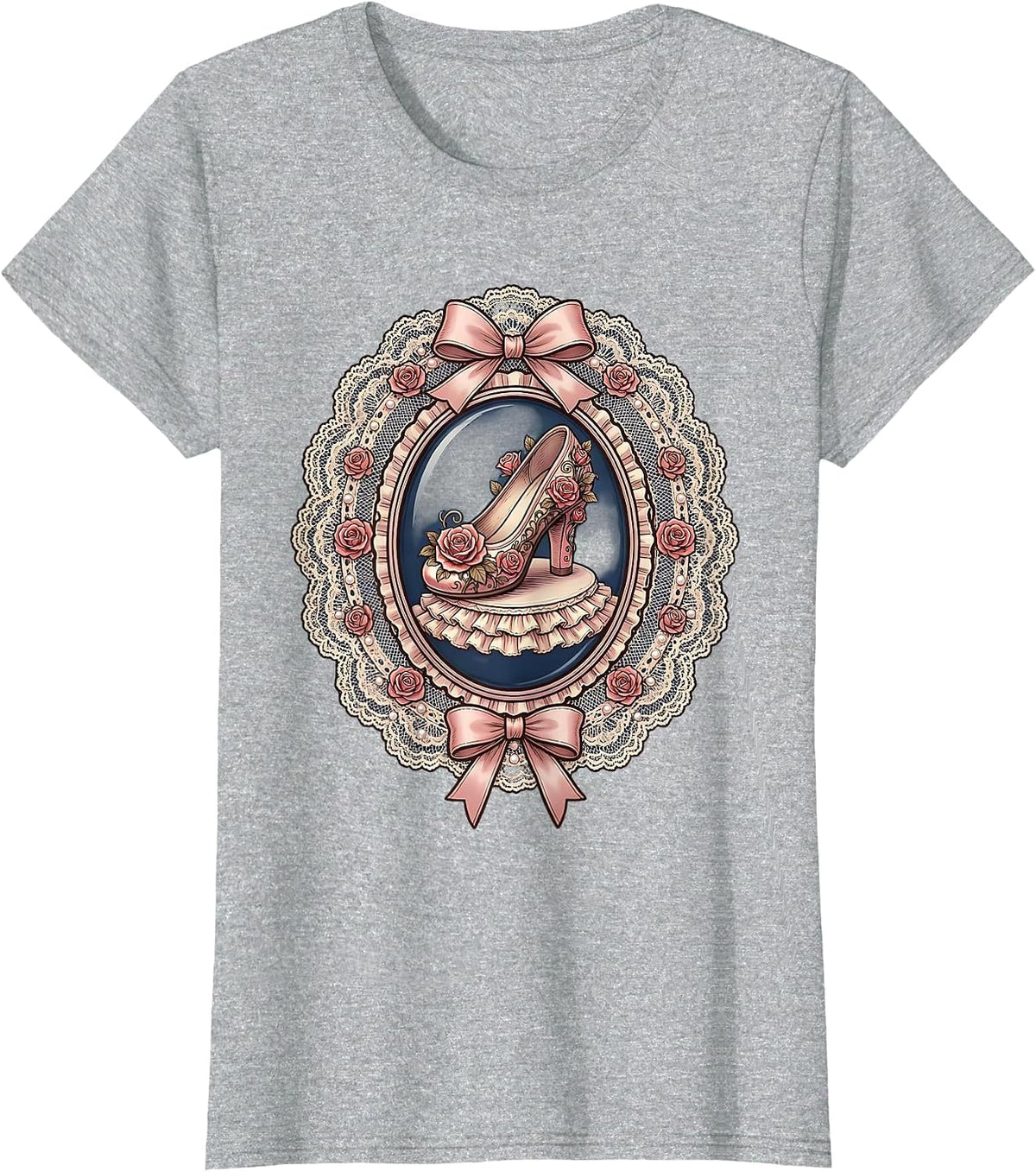 Ballet Flat With Climbing Roses Illustration T-Shirt - Heather Grey
