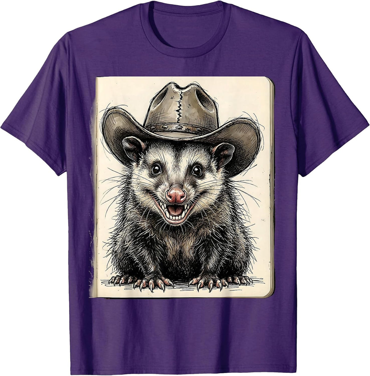 Cowboy Opossum Cute Funny Western Wildlife Art T-Shirt - Purple