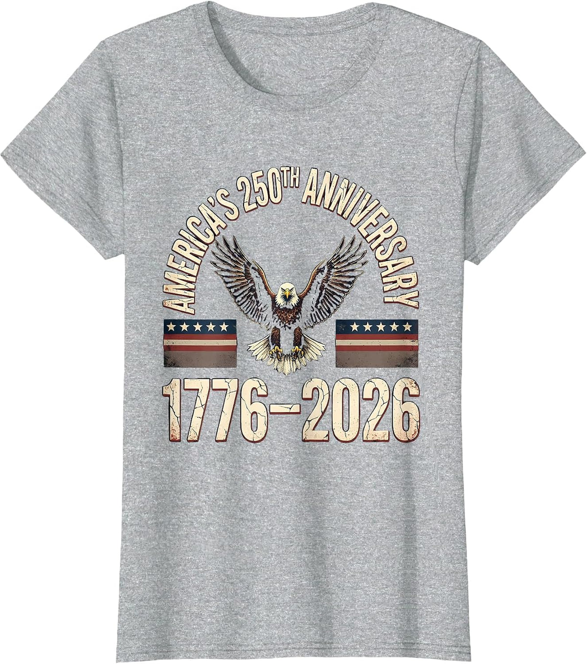 AMERICA'S 250TH ANNIVERSARY 1776–2026 Distressed Patriotic T-Shirt - Heather Grey