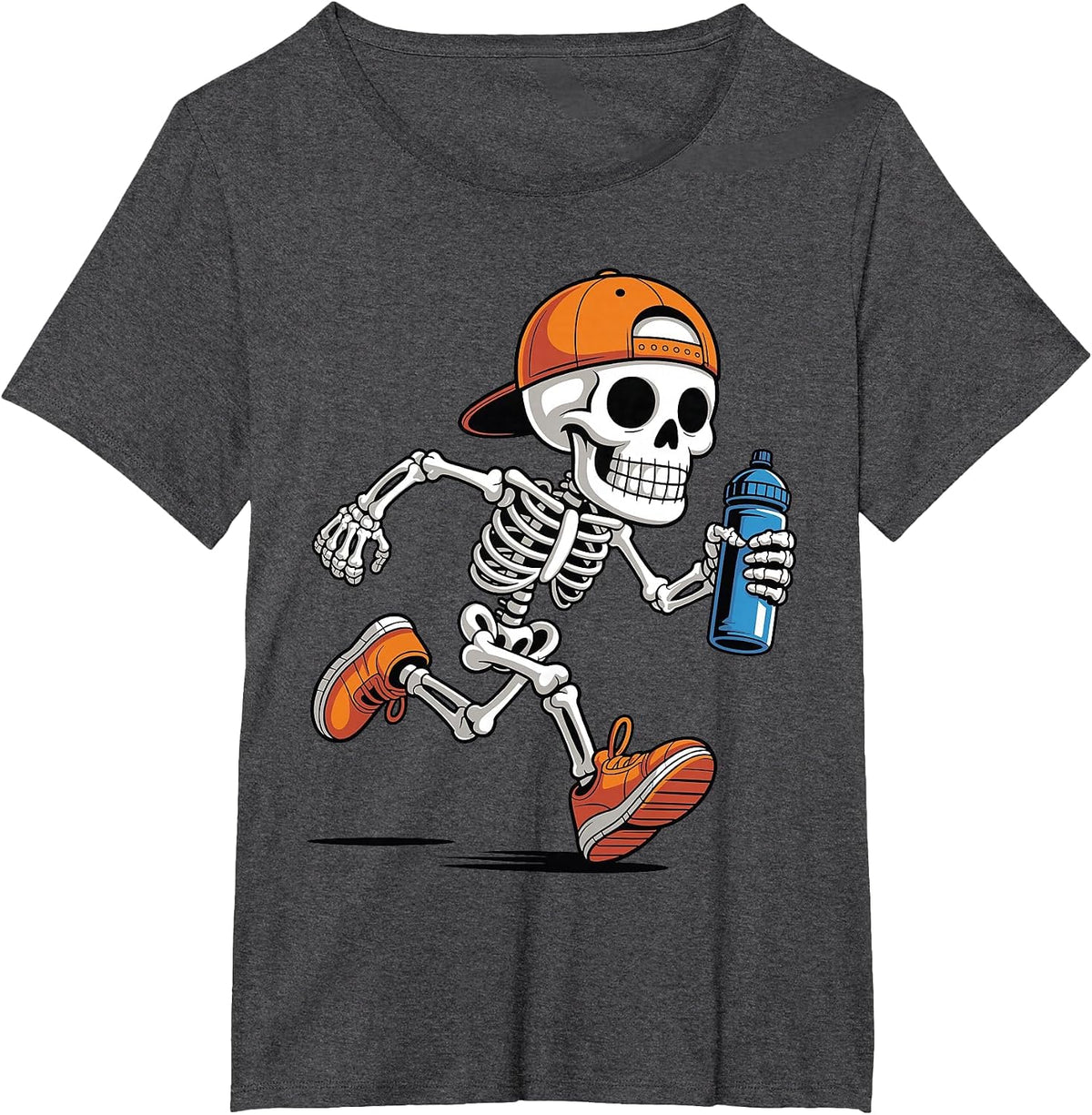 Funny Skeleton Marathon Halloween Running Candy Collector T-Shirt - Dark Heather Grey