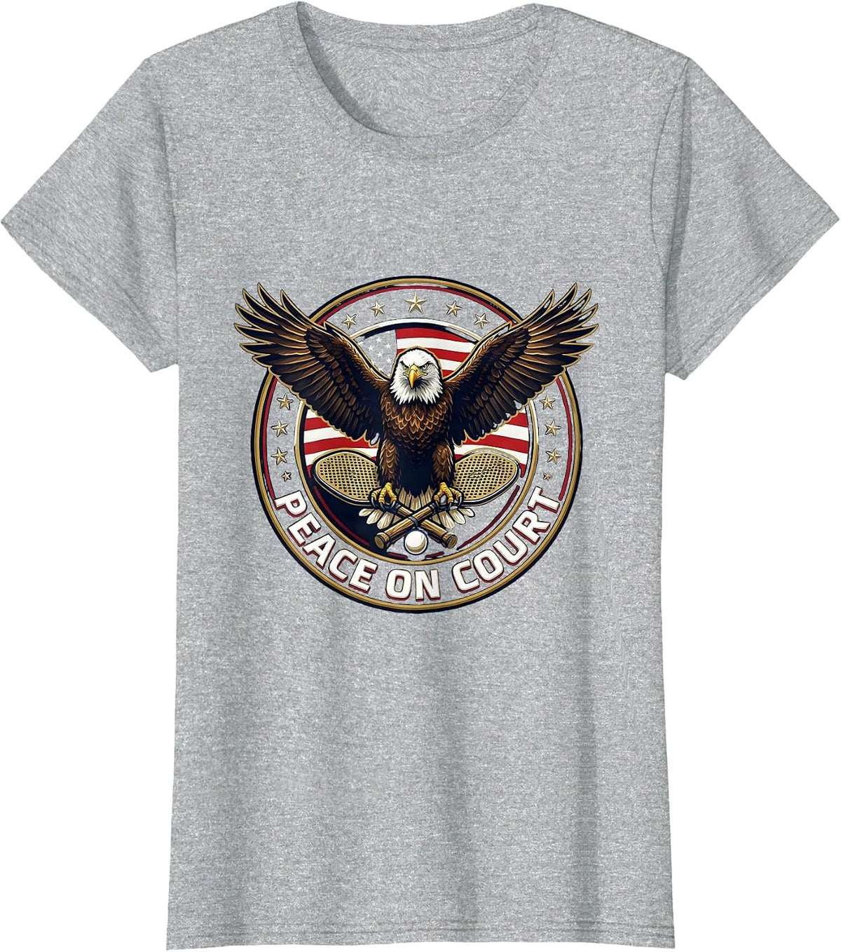 Peace On Court Patriotic Pickleball Player Gift T-Shirt - Heather Grey