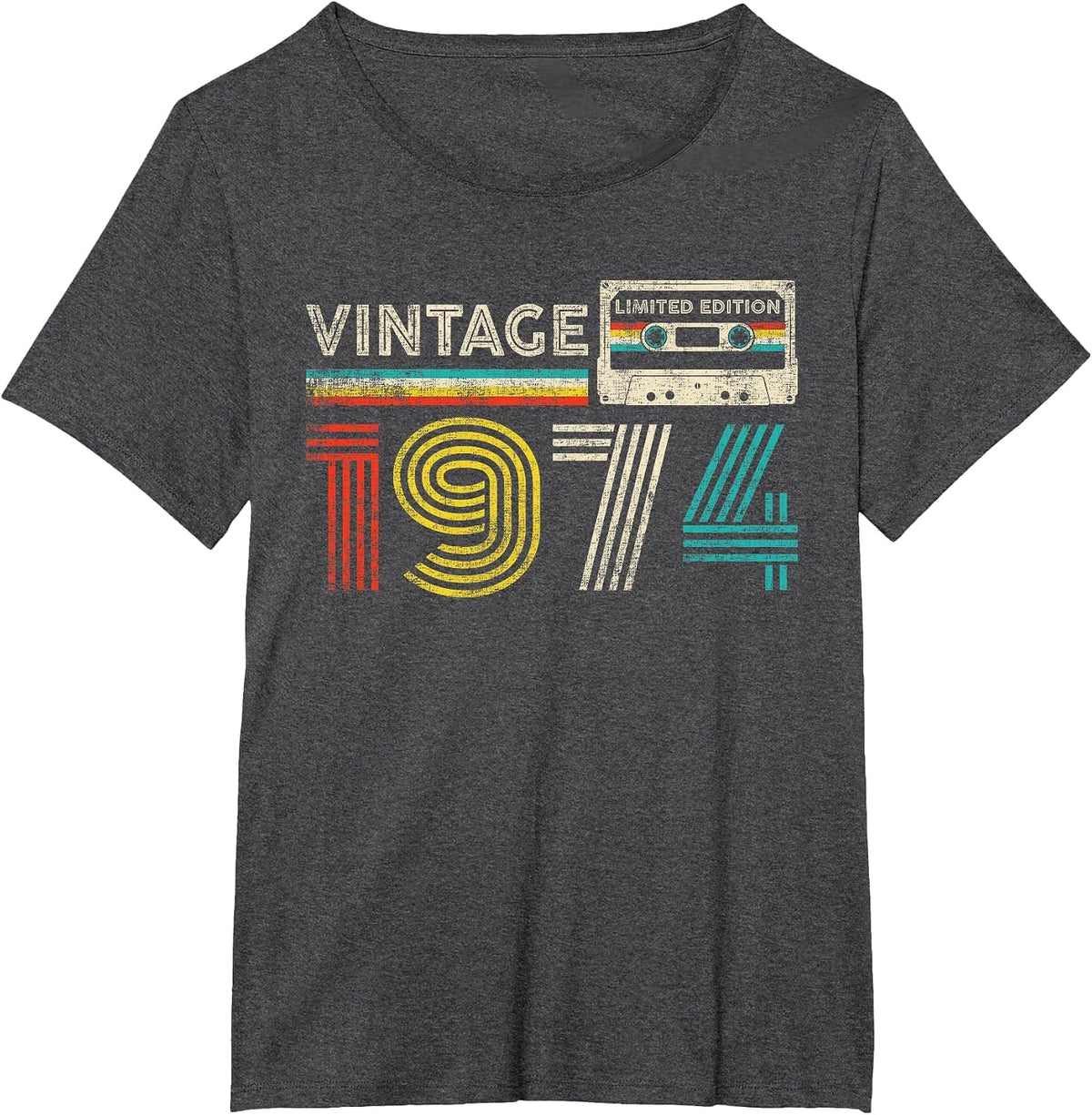 Vintage 1974 Classic Birthday 1974 Cassette Tape Vintage T-Shirt - Dark Heather Grey