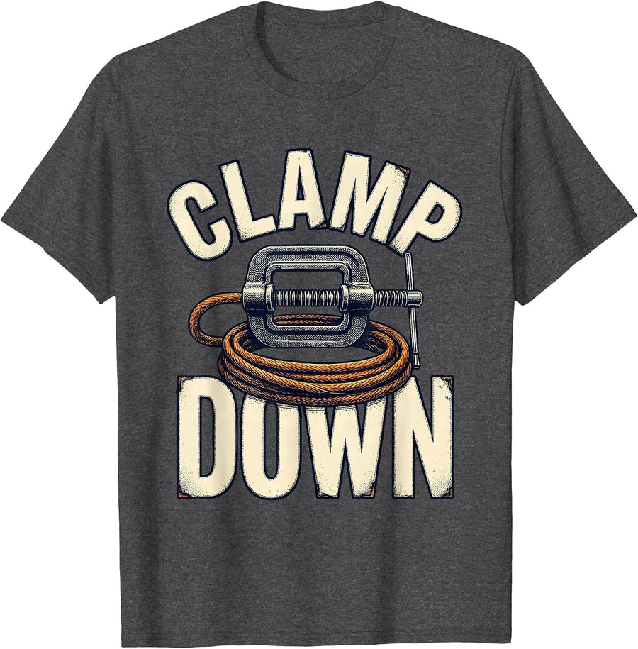 Men's Clamp Down Detailed Line Illustration Blue Collar Welder T-Shirt - Dark Heather Grey
