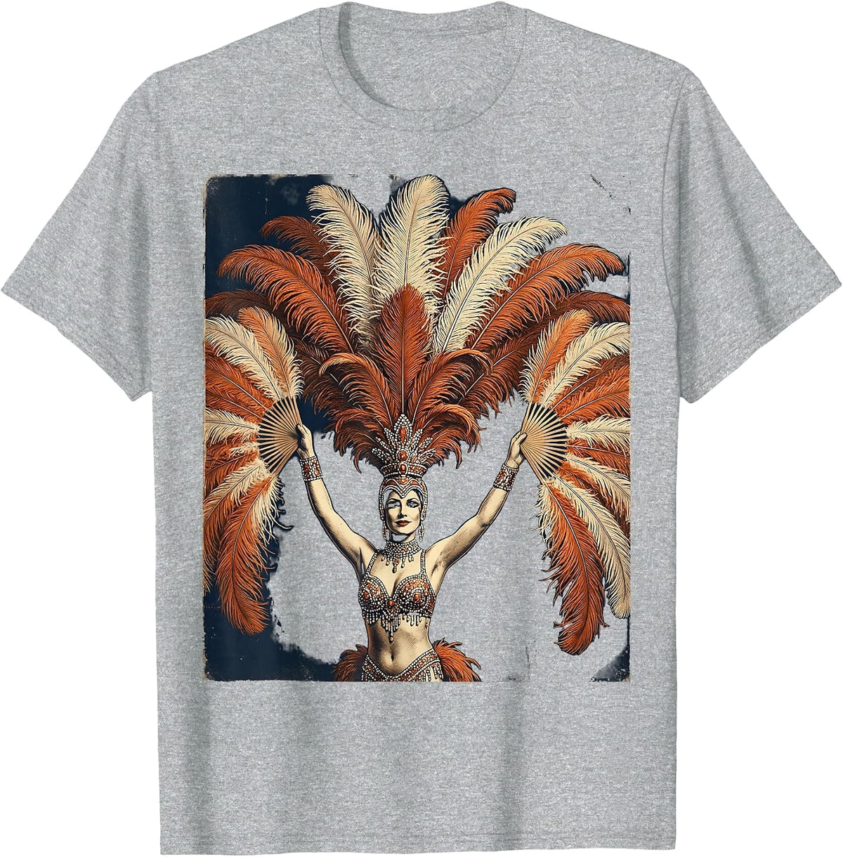 Men's Showgirl Ostrich Feather Fan Graphic Design T-Shirt - Heather Grey