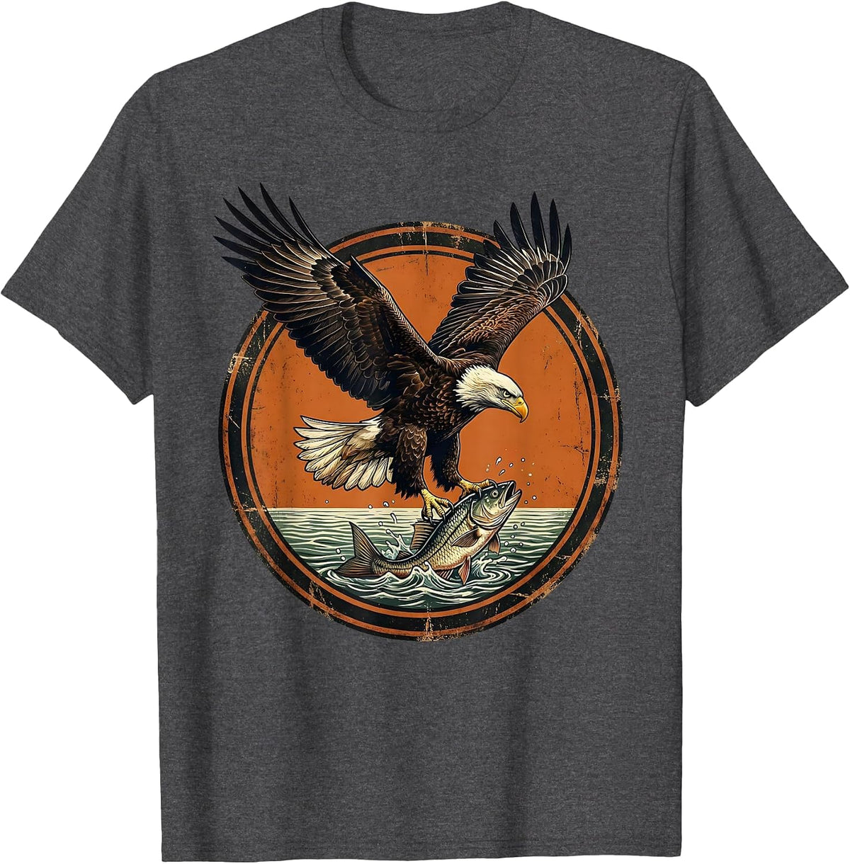 Men's Eagle Diving for Fish Graphic Tee | Fishing Art T-Shirt - Dark Heather Grey