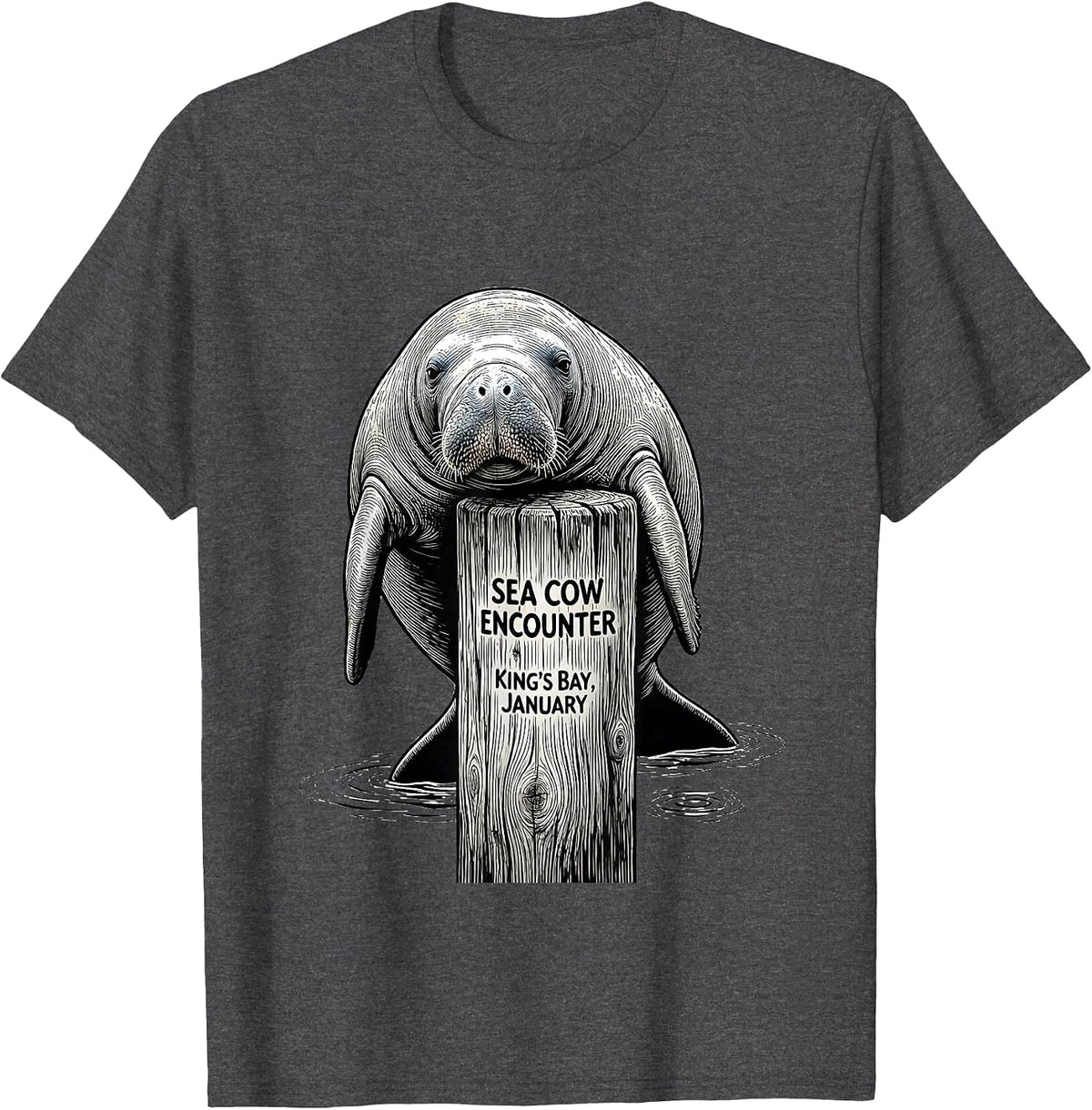 Men's Sea Cow Encounter, King's Bay, January Manatee Lover Crystal T-Shirt - Dark Heather Grey