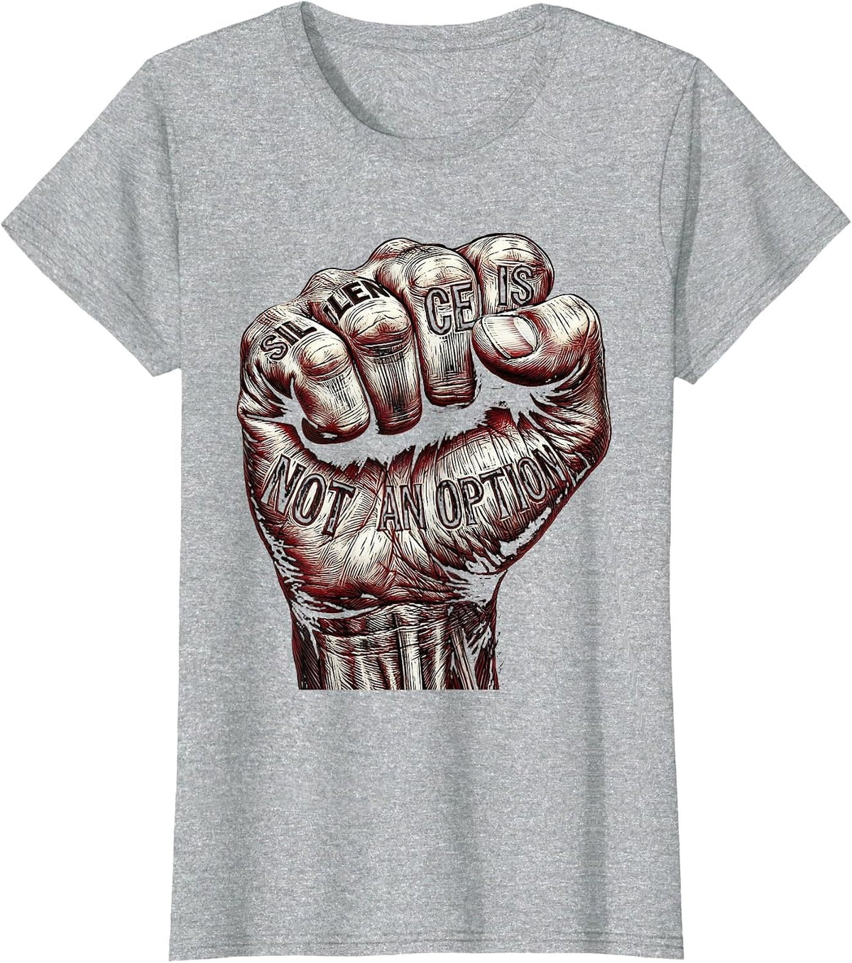 Women's Silence Is Not An Option Punk Protest Design T-Shirt - Heather Grey