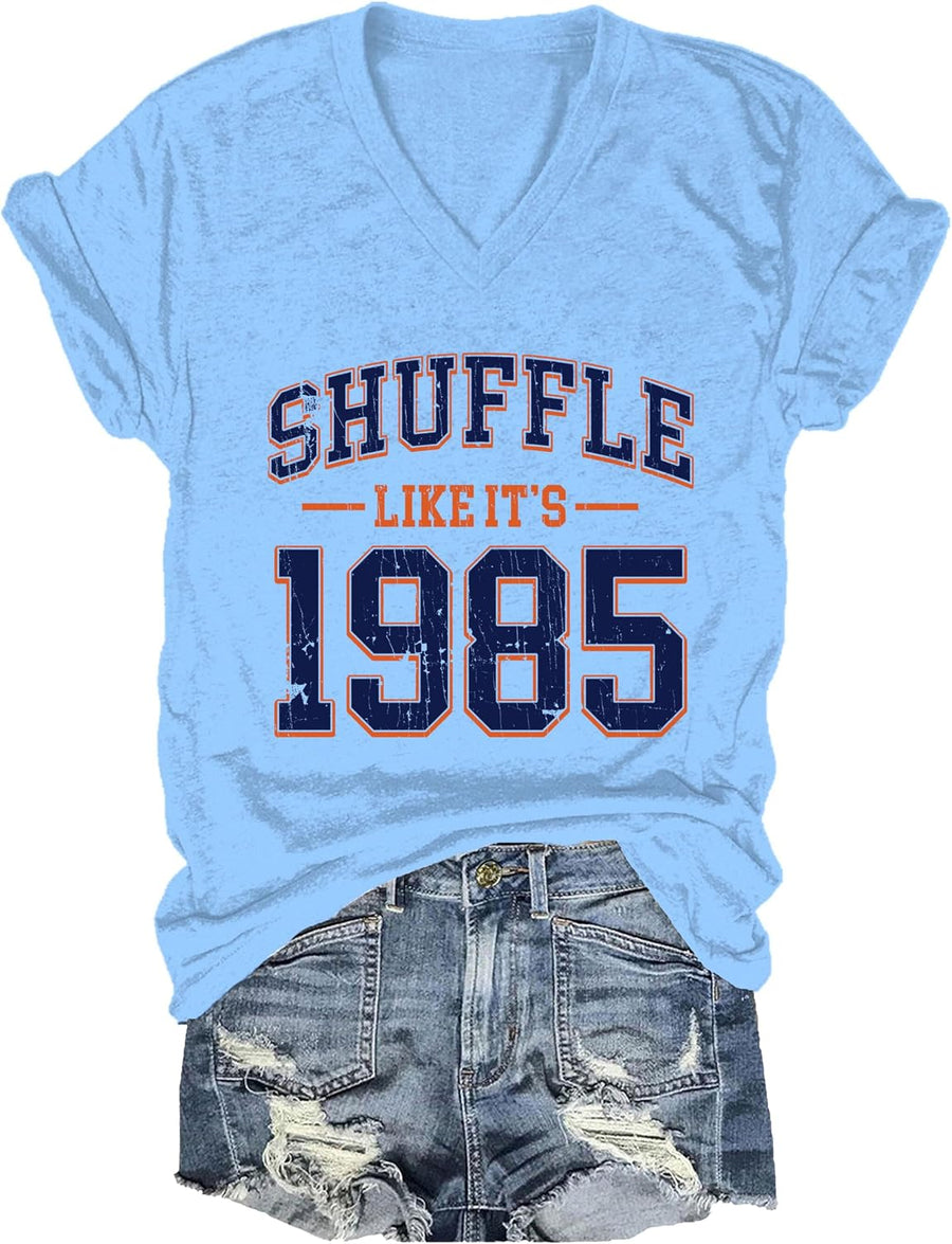 Shuffle Like It's 1985 Shirt Shuffle Like Its 1985 Shirt Vintage Humor T-Shirt - V-Neck Carolina Blue V-neck