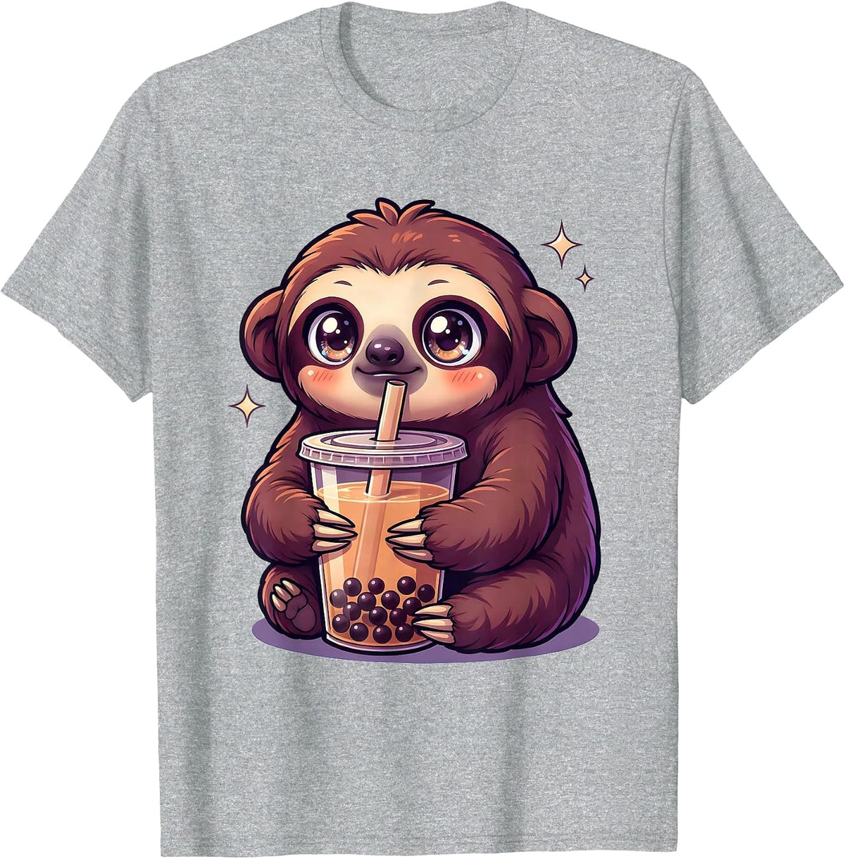 Men's Chibi Sloth Kawaii Anime Boba Tea Lover T-Shirt - Heather Grey