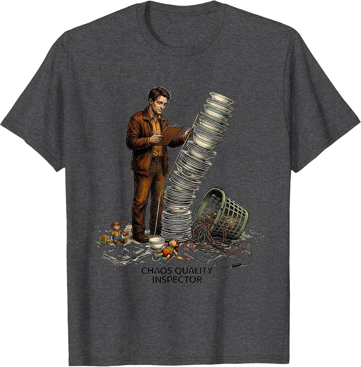 Men's Chaos Quality Inspector Funny Chaotic Neutral Humor T-Shirt - Dark Heather Grey