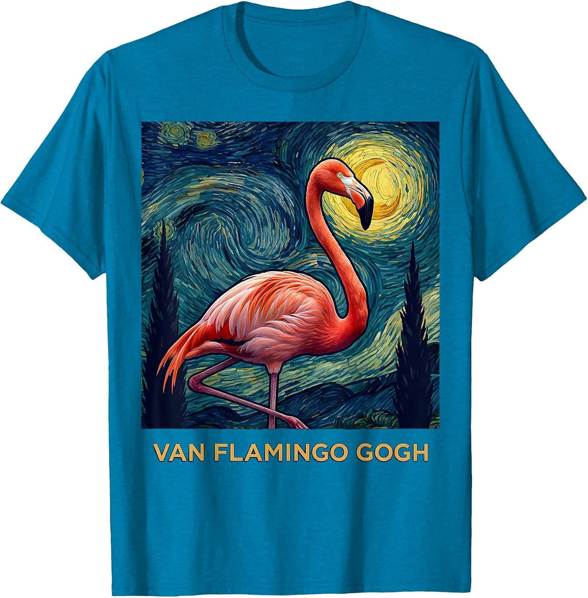 Van Flamingo Gogh Whimsical Art Meme Animal Lover Gift T-Shirt - Sapphire Blue