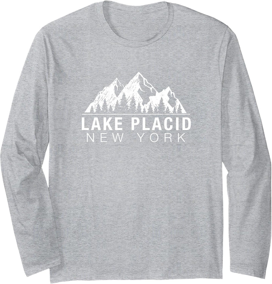 New York - Lake Placid Long Sleeve T-Shirt - Adult Unisex Heather Grey