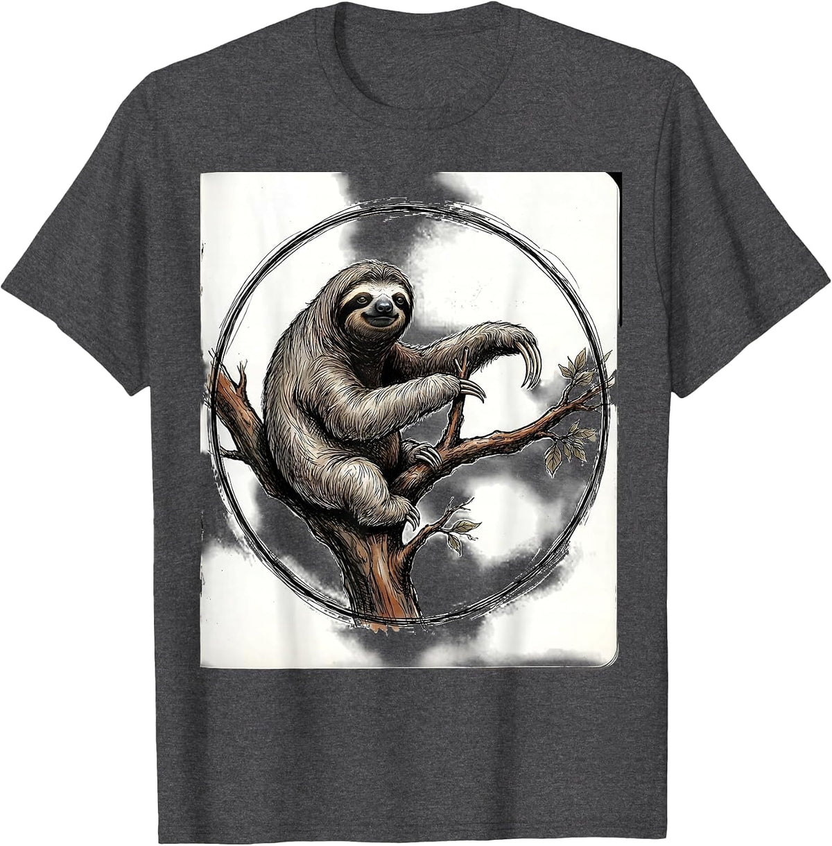 Men's Sloth Lover Hand-Sketched Novelty Humor T-Shirt - Dark Heather Grey