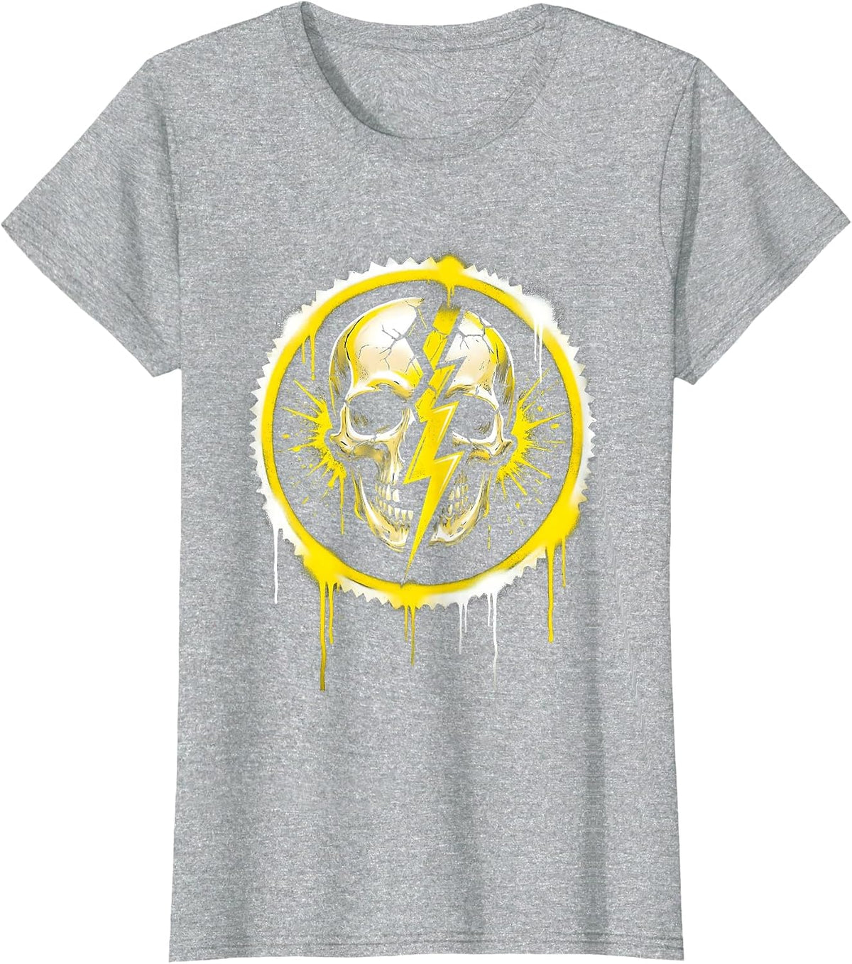 Lightning Bolt Skull Split Punk Rock Graphic T-Shirt - Heather Grey