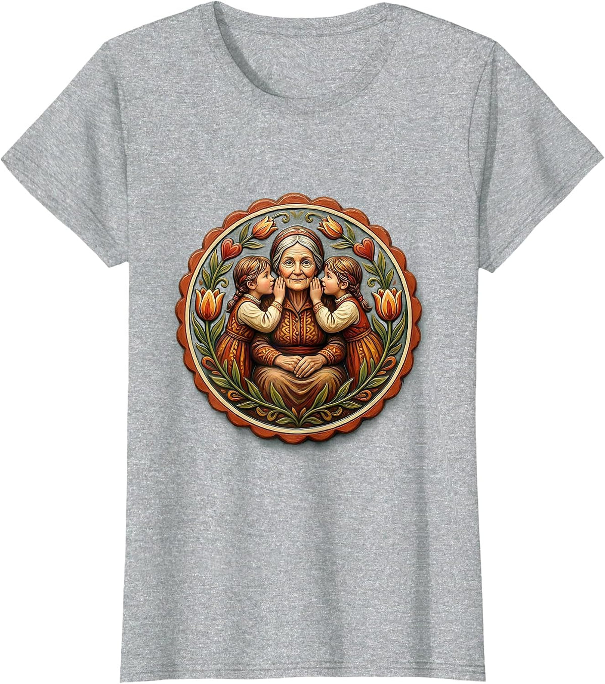 Women's Gigi Grandma Folk Art Family Keepsake T-Shirt - Heather Grey