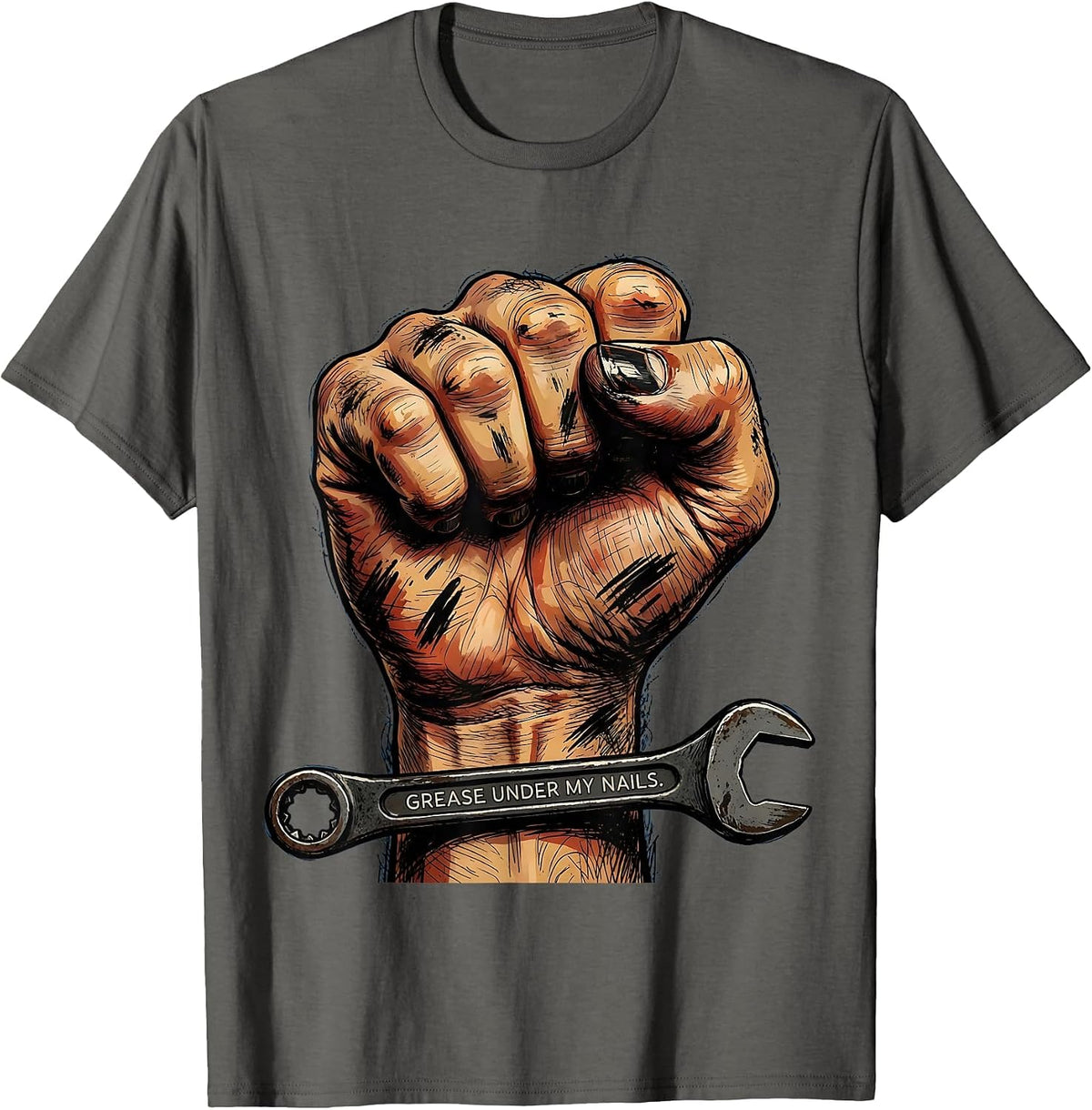 Grease Under My Nails Blue Collar Pride Design T-Shirt - Asphalt Grey