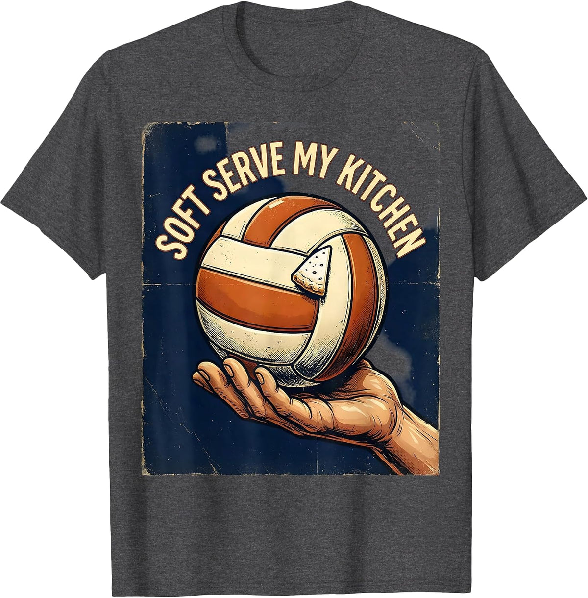 Soft Serve My Kitchen Funny Vintage Volleyball T-Shirt - Dark Heather Grey