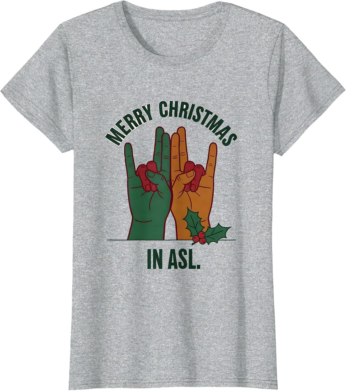 Merry Christmas In ASL Funny ASL Sign Language Deaf T-Shirt - Heather Grey