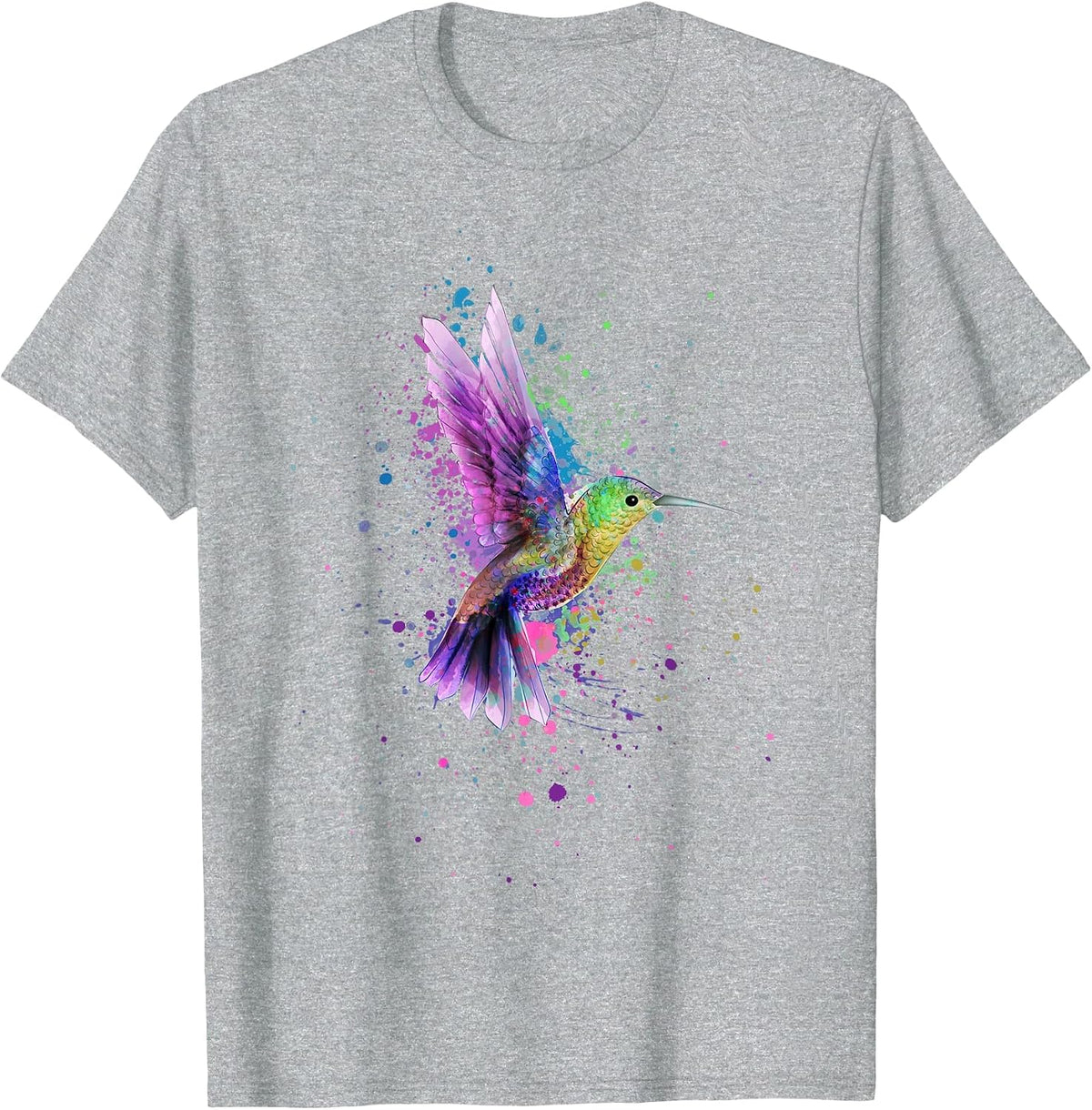 Hummingbird Watercolor Art Design T-Shirt - Heather Grey