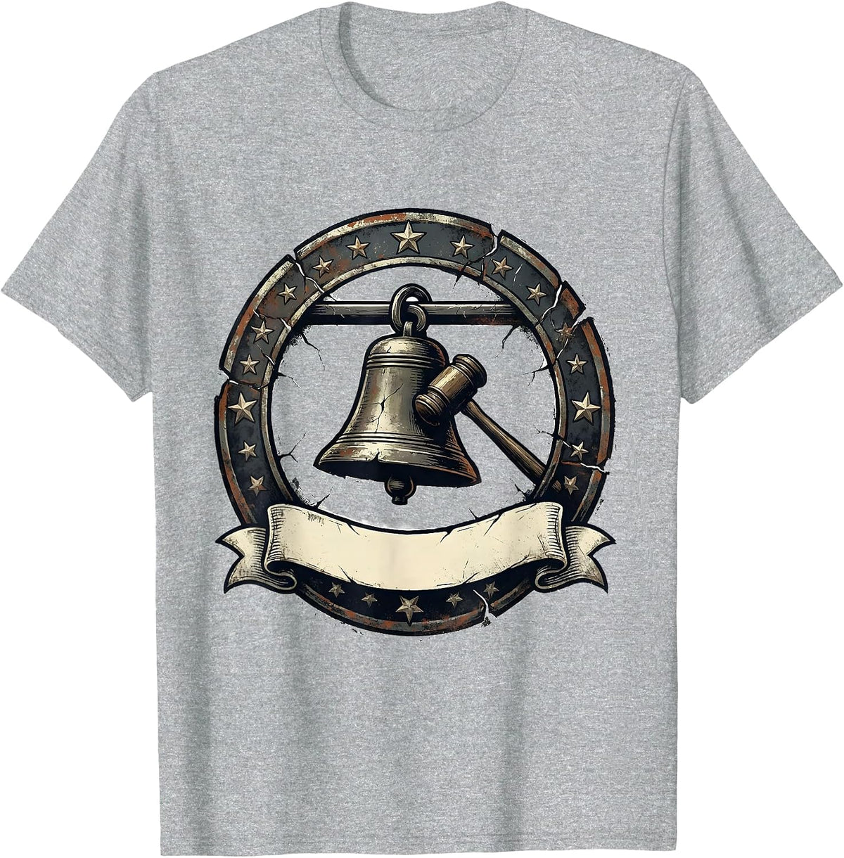 Men's Distressed Cowbell Badge Funny Drummer Humor T-Shirt - Heather Grey