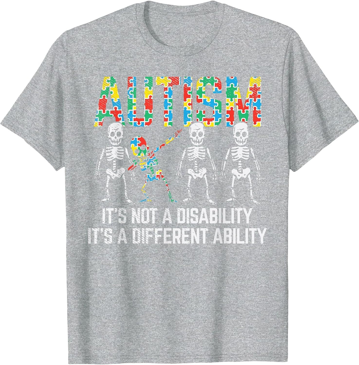 Dabbing Skeleton Not A Disability Autism Awareness Kids Boys T-Shirt - Heather Grey