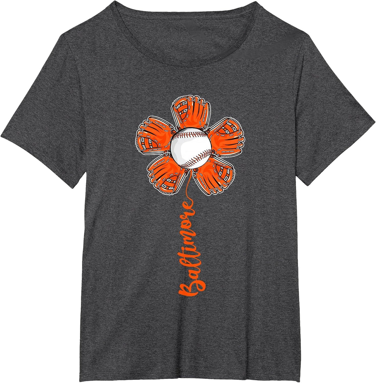 Baltimore Vintage Flower Baseball Lover Player and Fans T-Shirt - Dark Heather Grey